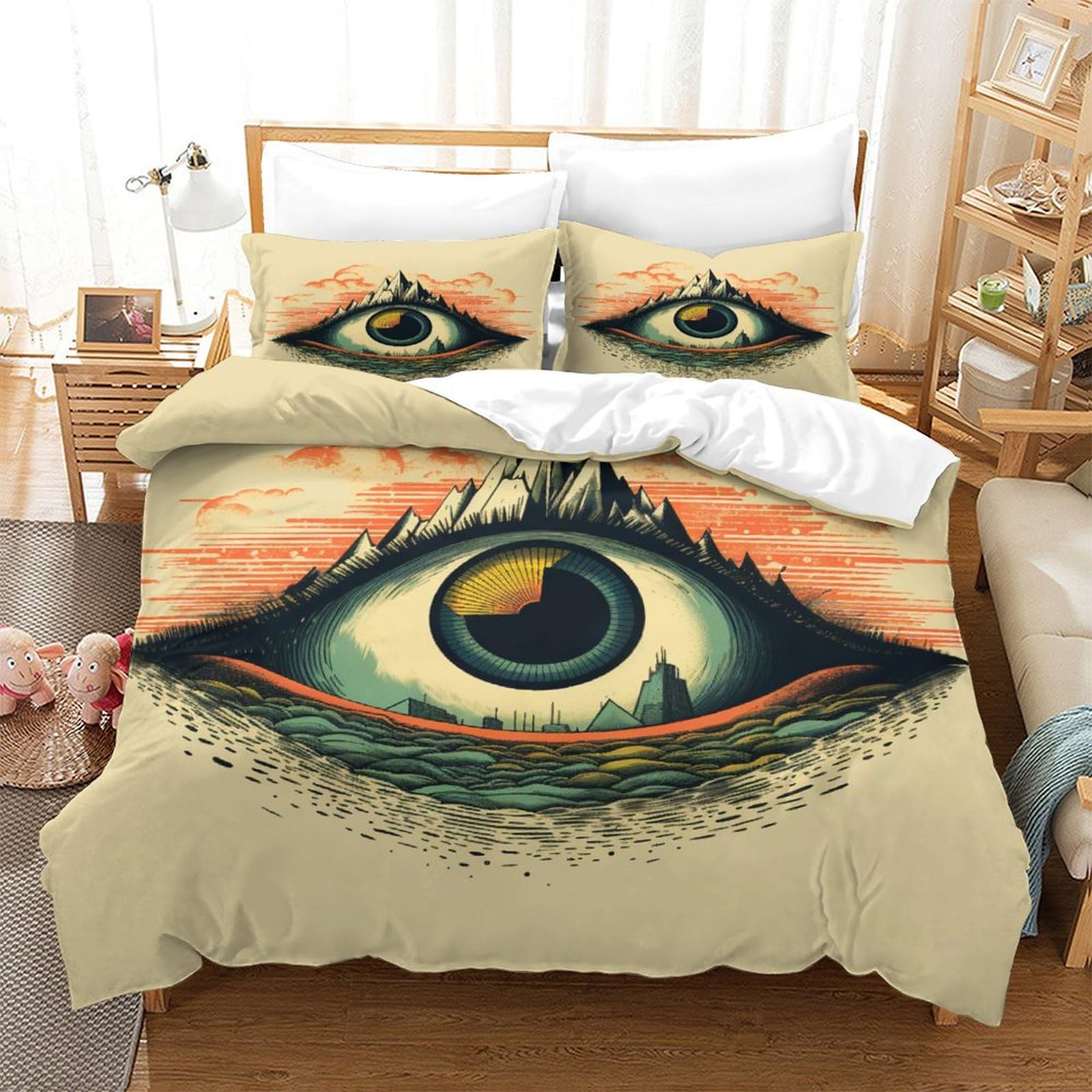 P1S9U7W5Y 3D Printed Surreal Eye Duvet Cover Set 3pcs Microfiber Artistic Eye Bedding Set Double