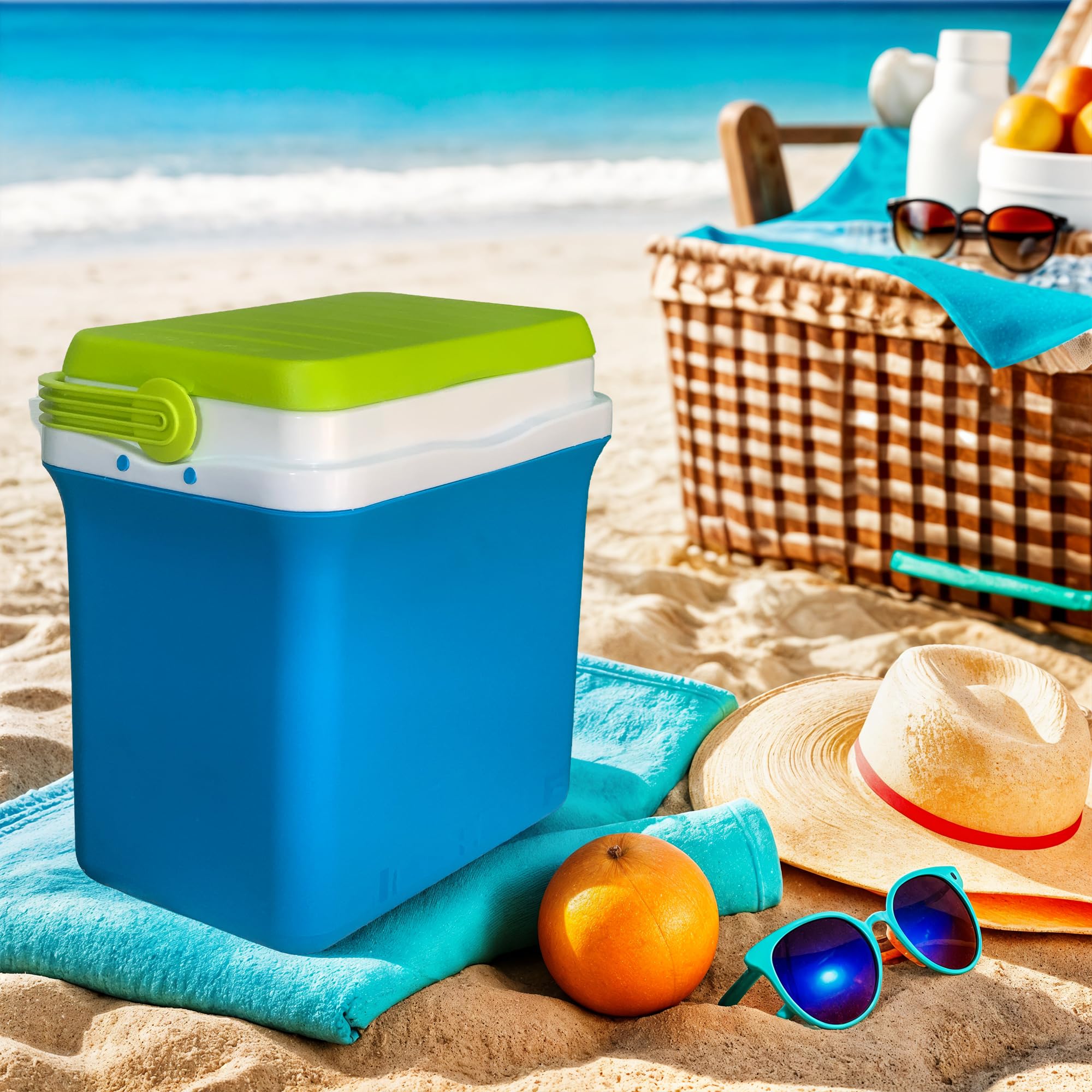 Sicignano | Frigo Box Frigorifero Portatile con Tavoletta Freezer 400ml – Maniglia Ergonomica, Adatto per Campeggio Picnic Attività all'Aria Aperta (Frigo Box + 4 Piastre, 29,5 lt)