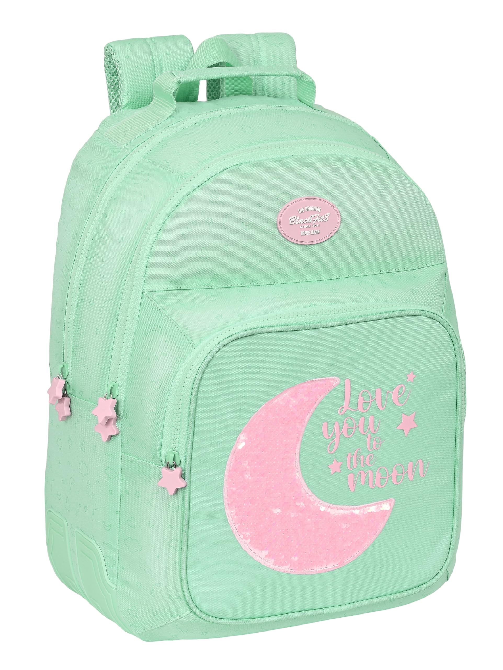 Safta BLACKFIT8 MOON - Mochila Doble Adaptable Carro, Tejido Reciclable, Ideal para Niños de Diferentes Edades, Cómoda y Versátil, Calidad y Resistencia, 32x15x42 cm, Color Verde