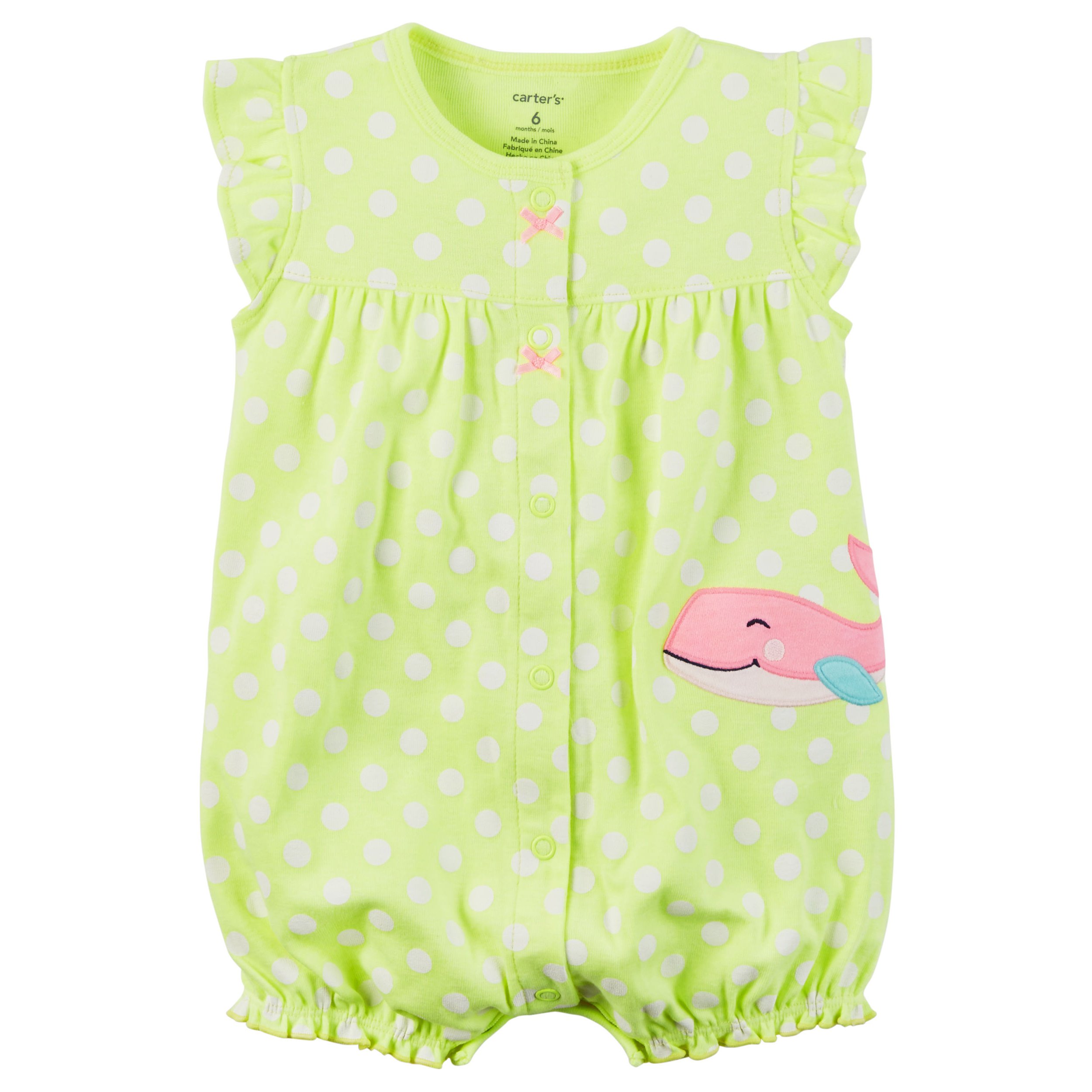 Carters Baby Girls Snap-Up Neon Romper Whale Dot, Green, 3M
