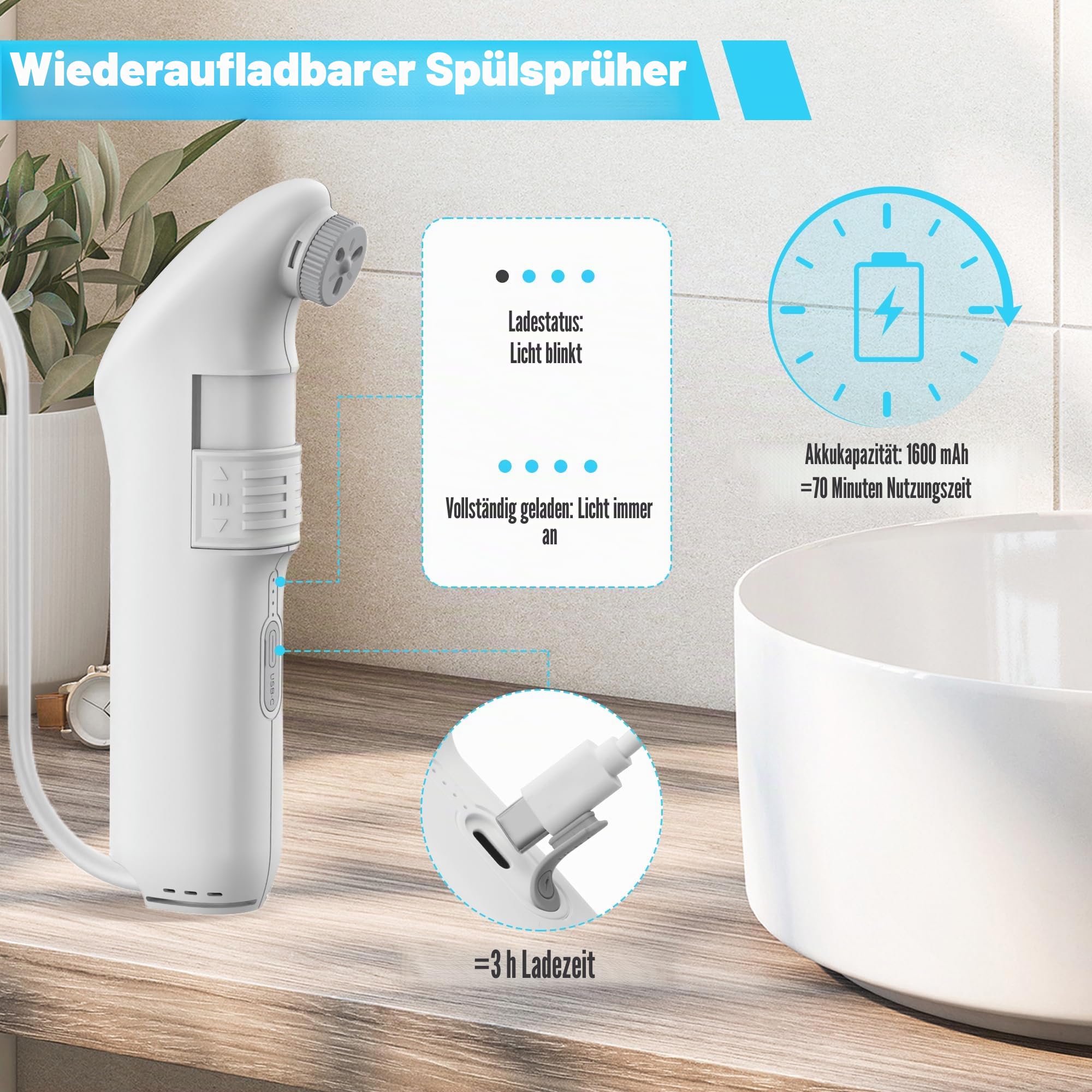 Bidet-Sprühgerät, tragbar, für Badezimmer, Bidet, tragbar, elektrisch, für Reisen, Hygiene von Intimbereichen, mit 2,5 l Tank für Auto, Badezimmer, Toilette, Camping, Schwarz