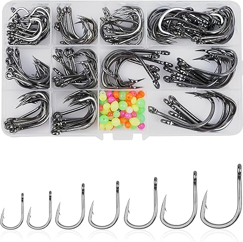 Ganchos de pesca para agua salada, anzuelos circulares de acero inoxidable, 2 ganchos de asistencia fuerte, ganchos afilados para agua salada del