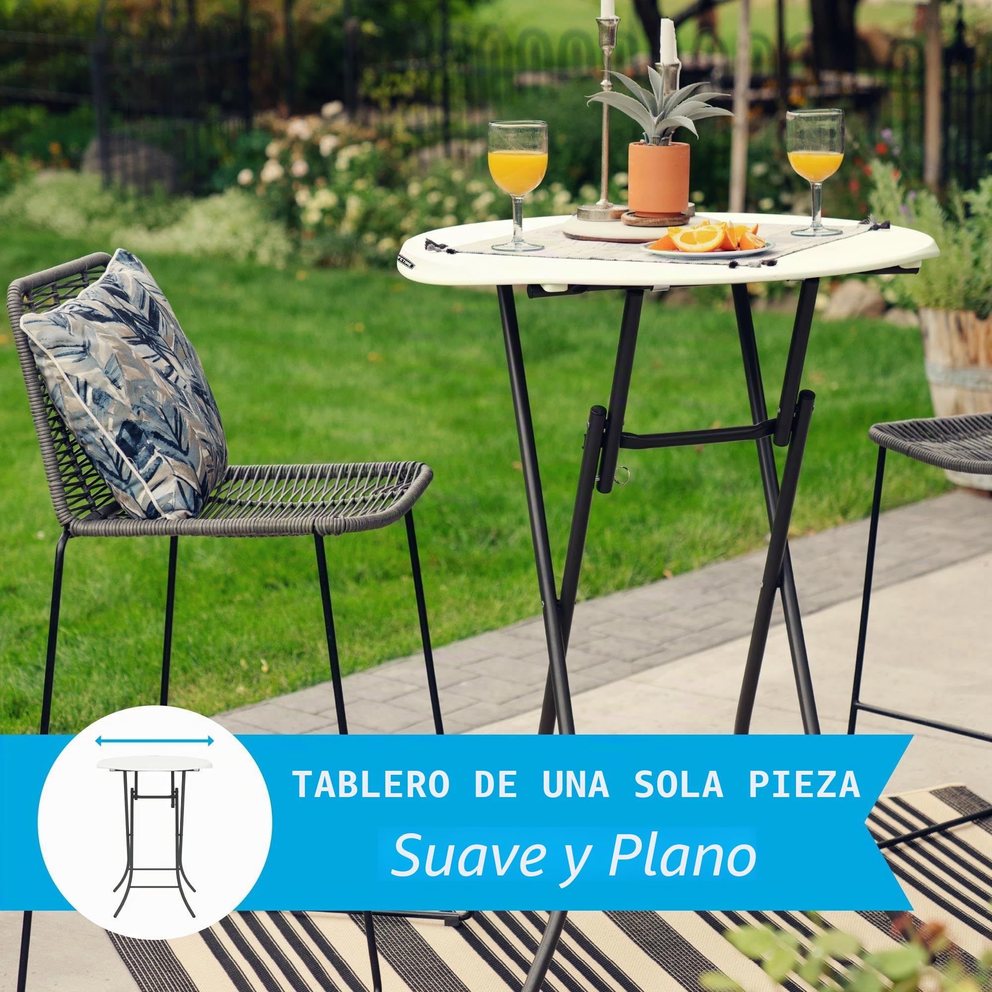 Lifetime 92120 - Mesa Plegable Redonda Alta | Mesa Redonda jardín, terraza, Patio, balcón | Medidas Ø84cm, Altura 110cm | Mesa Redonda Exterior Eventos, Mesa Catering Plegable | Muebles Lifetime