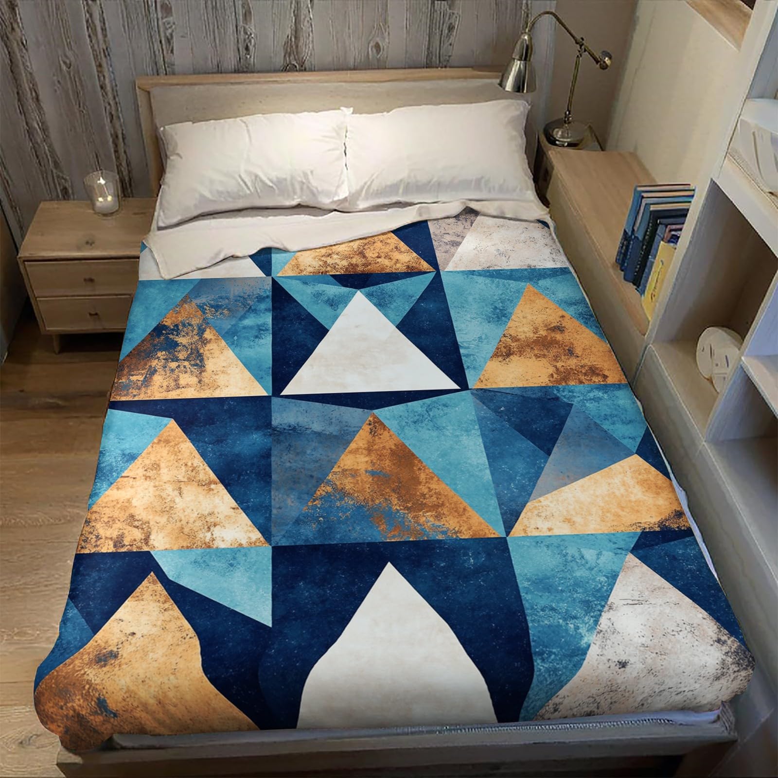 Coperta Modelli geometrici astratti 220 x 240 cm Stampa Plaid Pile Flanella Morbida Calda Coperta Soffice per Divano Camera da Letto Ufficio e Viaggi, blu