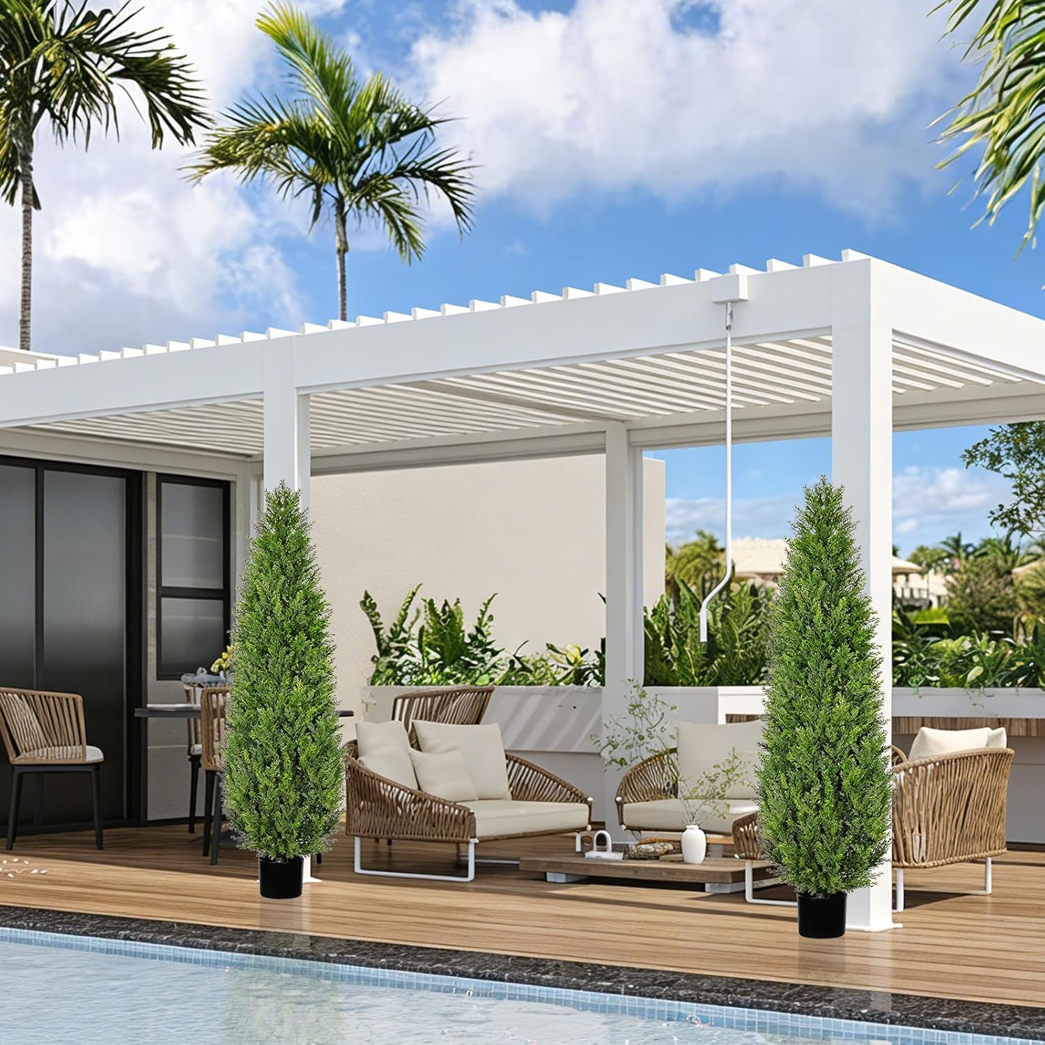 6FT Artificial Topiary Cedar Tree,70 inchTall Artificial Trees for Outdoors, l Realistic Fake Plants Front Porch Decor, Artificial Trees for Home Front Door Offices Outdoor Tree