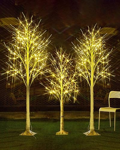 MOOSENG Árbol de Navidad iluminado 3 piezas 4 pies 5 pies 6 pies decoración artificial con luces LED árboles de arce para interiores y exteriores