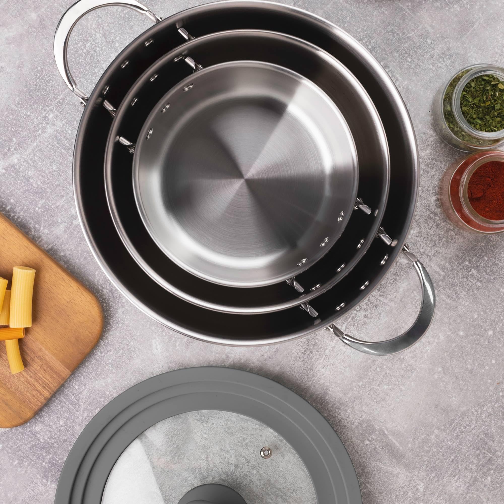 MasterPRO Foodies - Batterie de cuisine - 4 pièces avec des casseroles de 4, 20 et 24 cm et un couvercle en verre - fabriqué en acier inoxydable - compatible avec toutes sortes de cuisines