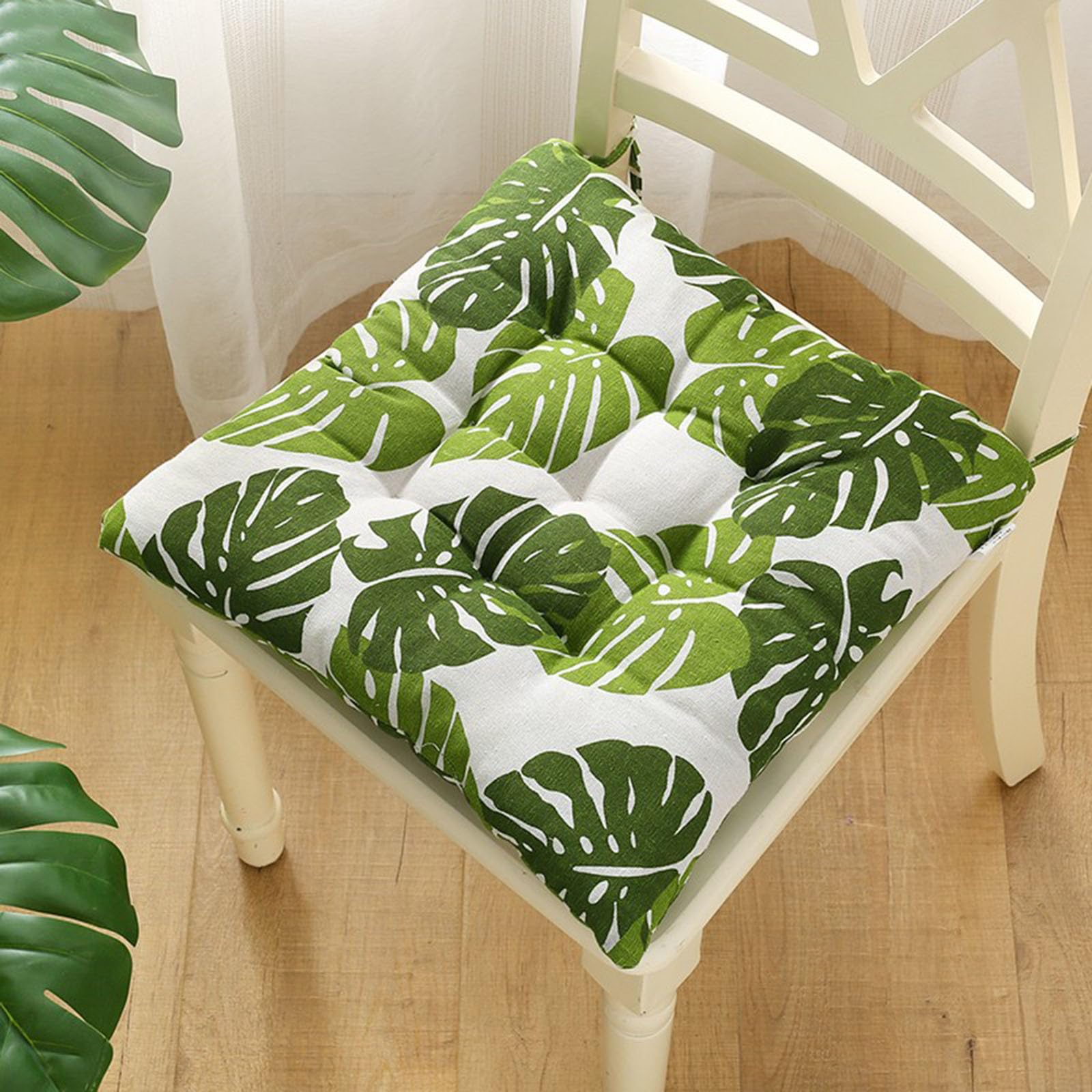 Velvet Chair Cushions for Dining Chairs, Set of 1 2 3 4 5 6,Seat Pads for Kitchen Chairs with Ties,40cm*40cm(15.7in*15.7in) (4, Banana Leaf, 15.7in*15.7in)