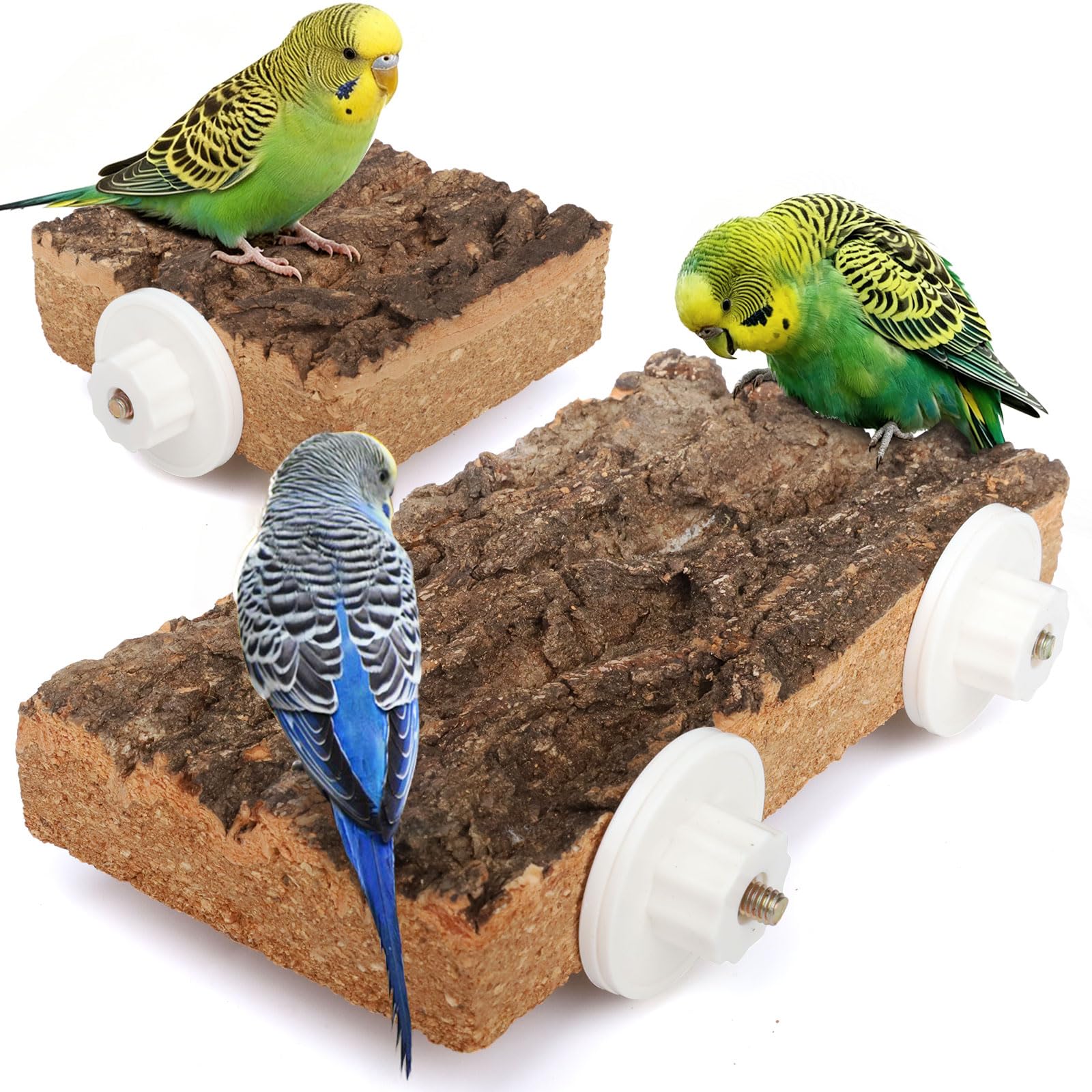 Bird Cage Perches, Natural Wooden Bird Platform Cork Bark Perch Cage Accessories for Budgies, Cockatiel, Cockatoo, Parakeet, Parrot, Macaw, Small Birds Easy Install