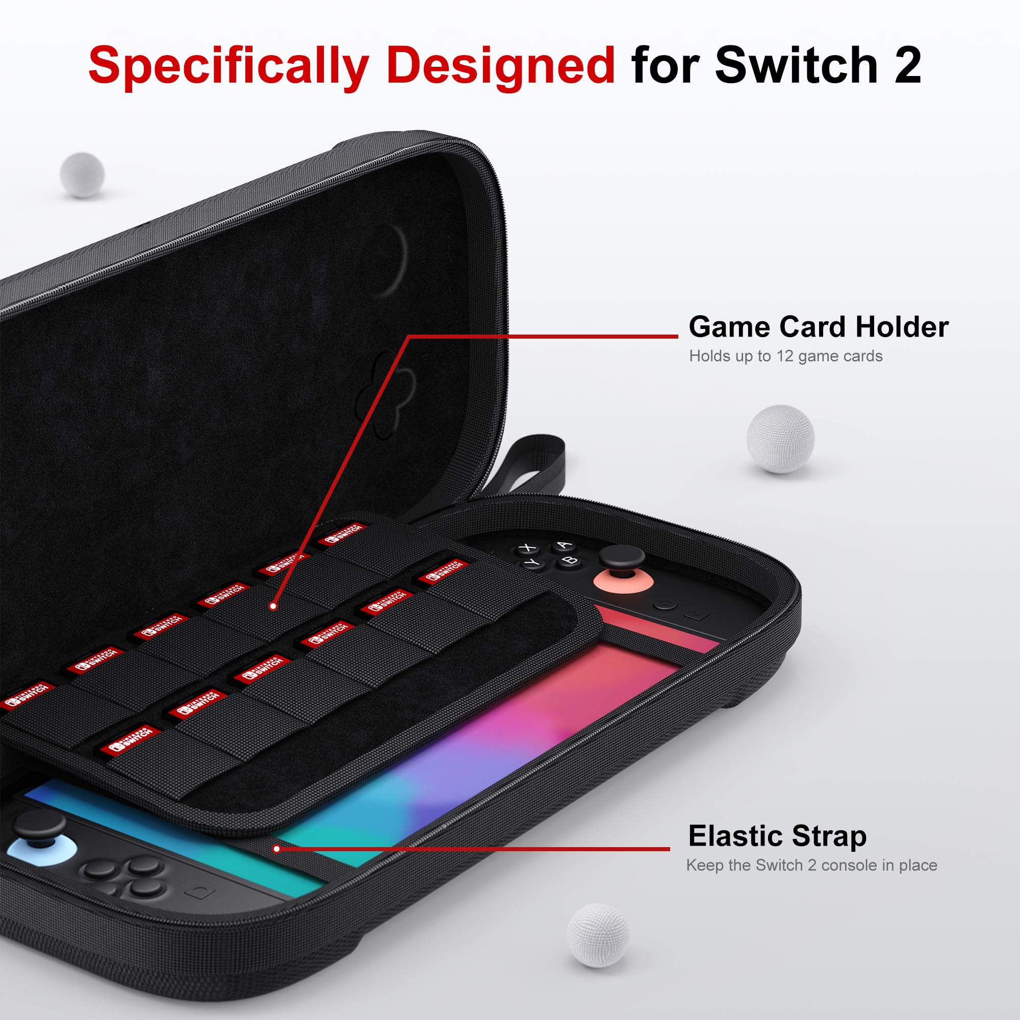 Twardy futerał do przenoszenia Nintendo Switch 2, etui podróżne z 12 wkładami do gier, etui ochronne na konsolę Switch 2 i akcesoria do gier, kolor czarny