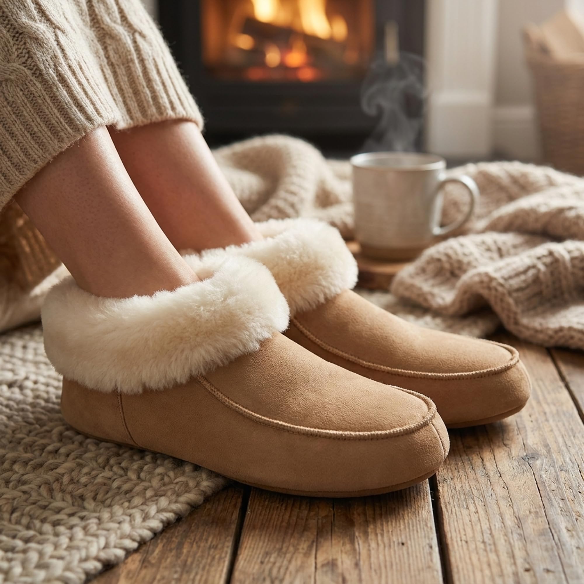 Hausschuh aus Lammfell Ledersohle Hüttenschuh Hüttenpatschen Damen Herren Unisex Winter-Sommer Hausschuhe Naturprodukt atmungsaktiv