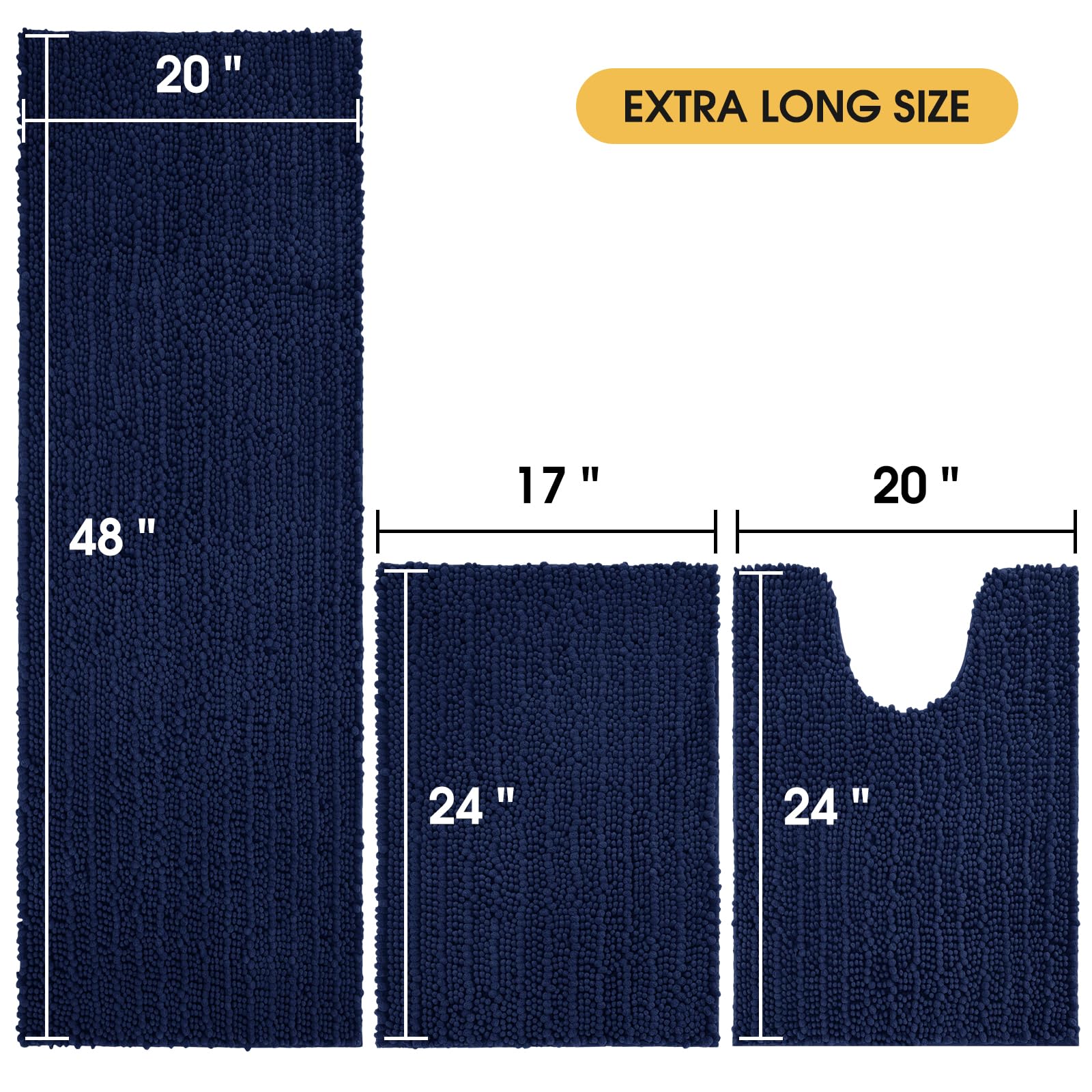 ACCUMTEK Upgrade Extra Large Navy Blue Bathroom Rug Set 3 Pieces Ultra ...
