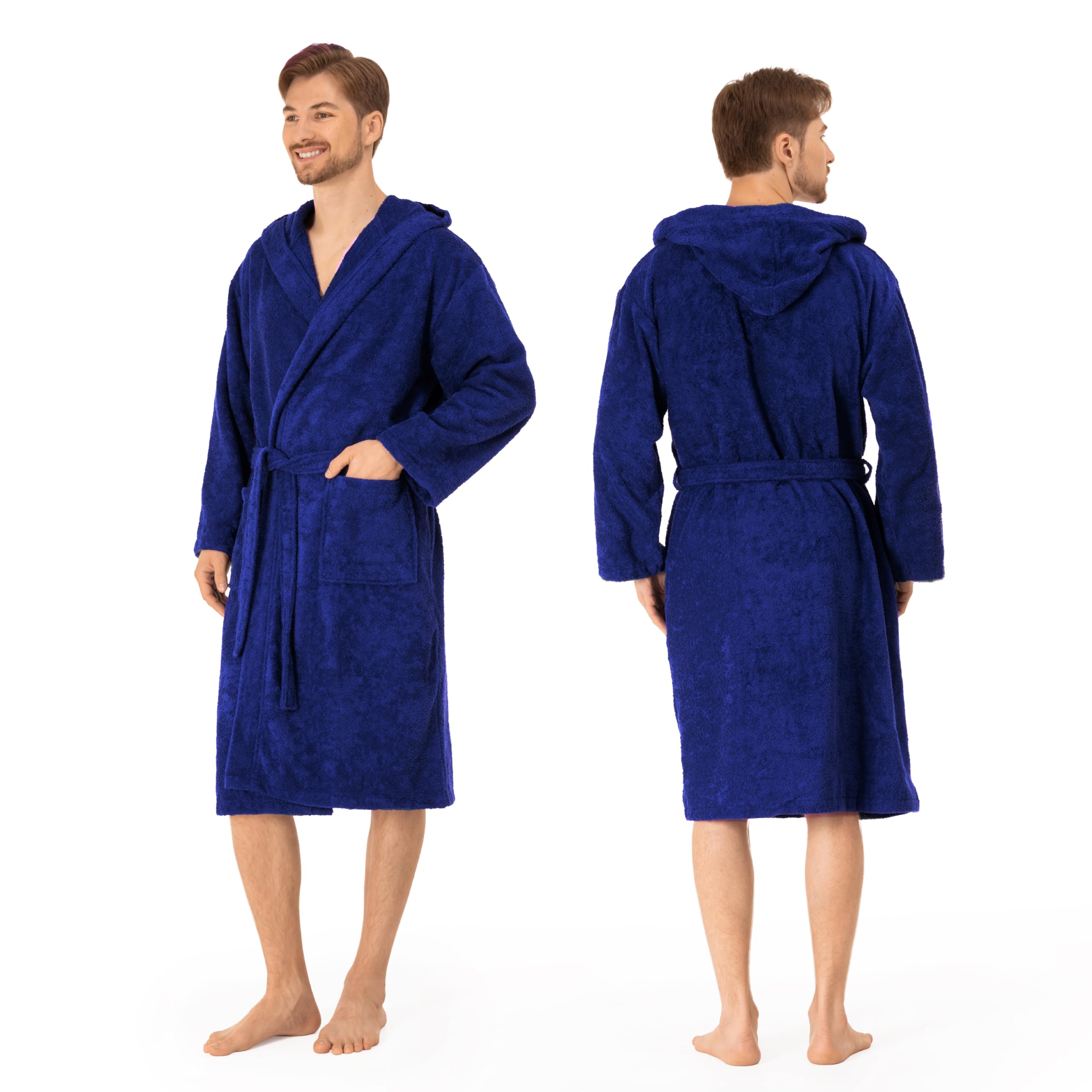 Twinzen Accappatoio per Uomo con Cappuccio in Spugna, 2 Tasche, Cintura Cotone Senza Prodotto Chimico, Oeko Tex - Vestaglia per Uscire dalla Doccia, Assorbente e Confortevole