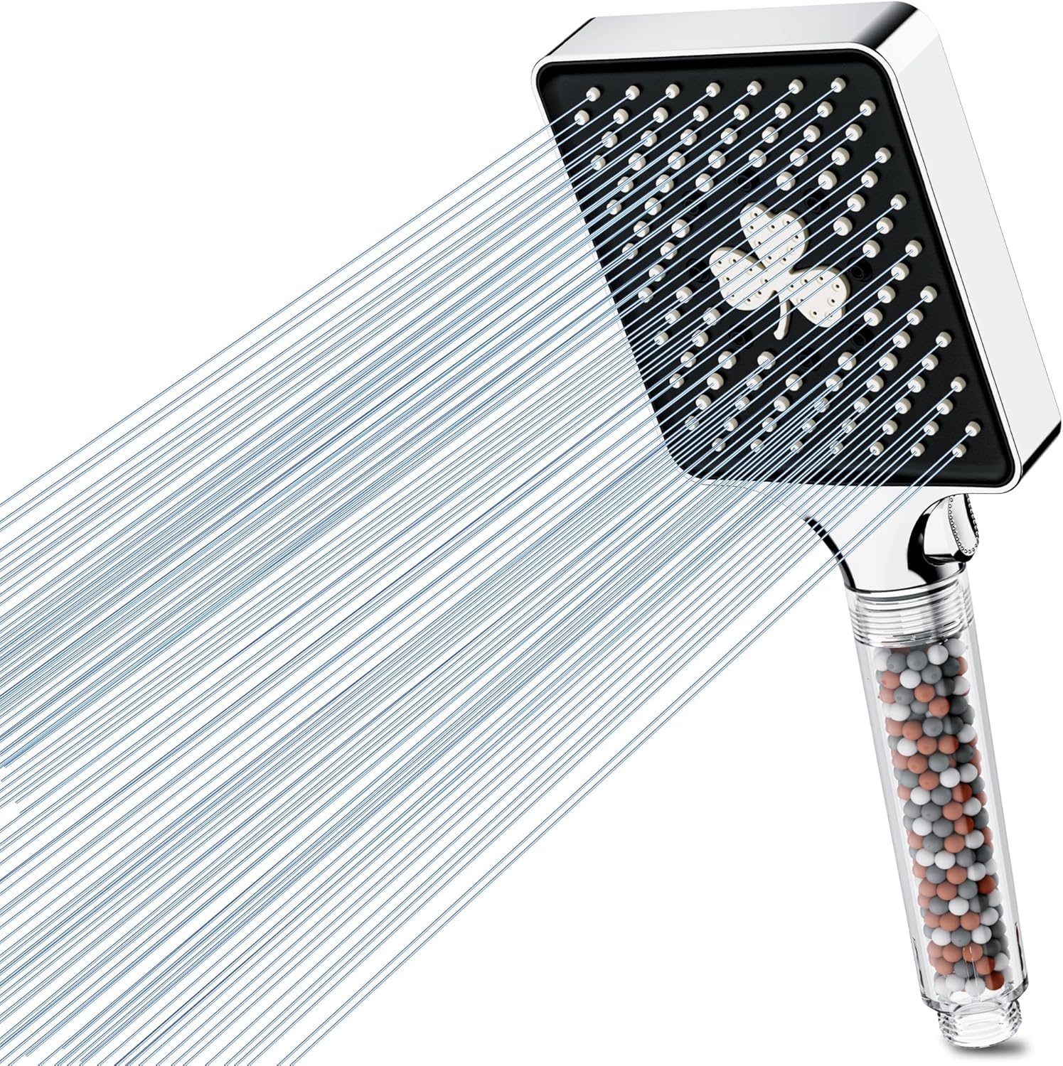 Magichome Duschkopf mit Filter 6 Strahlarten Handbrause Duschkopf Filter mit 3-Lagen-Filtration Mineralsteinen Druckerhöhende Duschbrause und Ersatz-Filterperlen