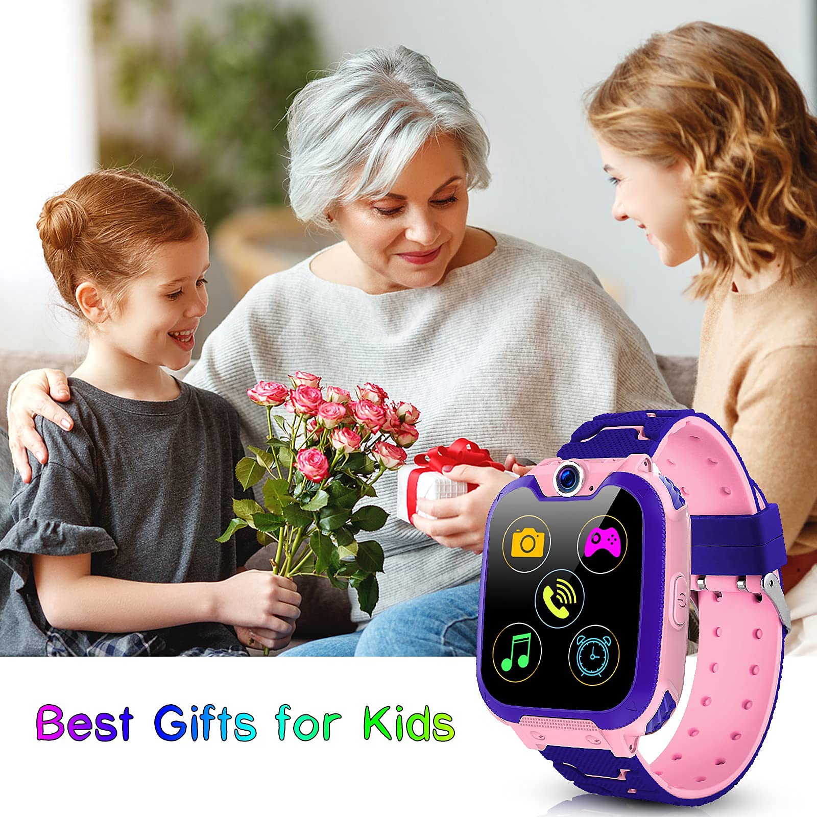 Smartwatch Kinder, wasserdichte Kinderuhr mit Wecker Taschenrechner 16 Spiele Uhr Kinder, Geschenke für Schüler im Alter