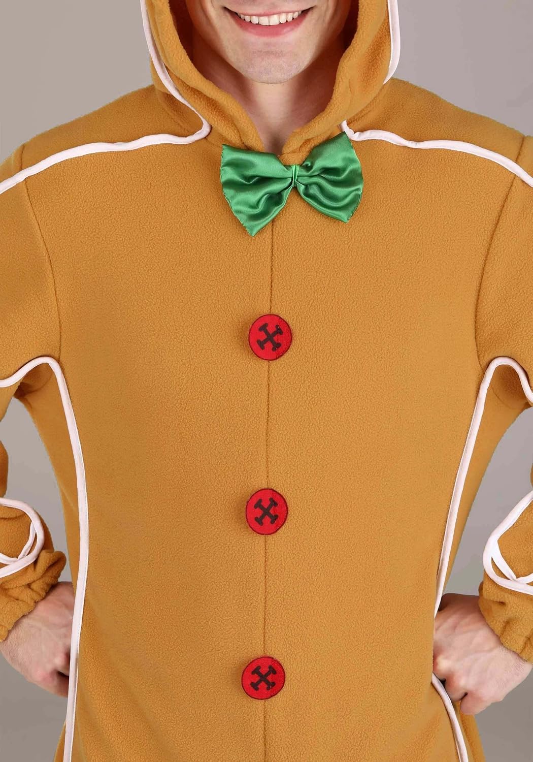 Adult Gingerbread Man Costume | Cozy Hooded Christmas Jumpsuit | Festive Holiday Parties
