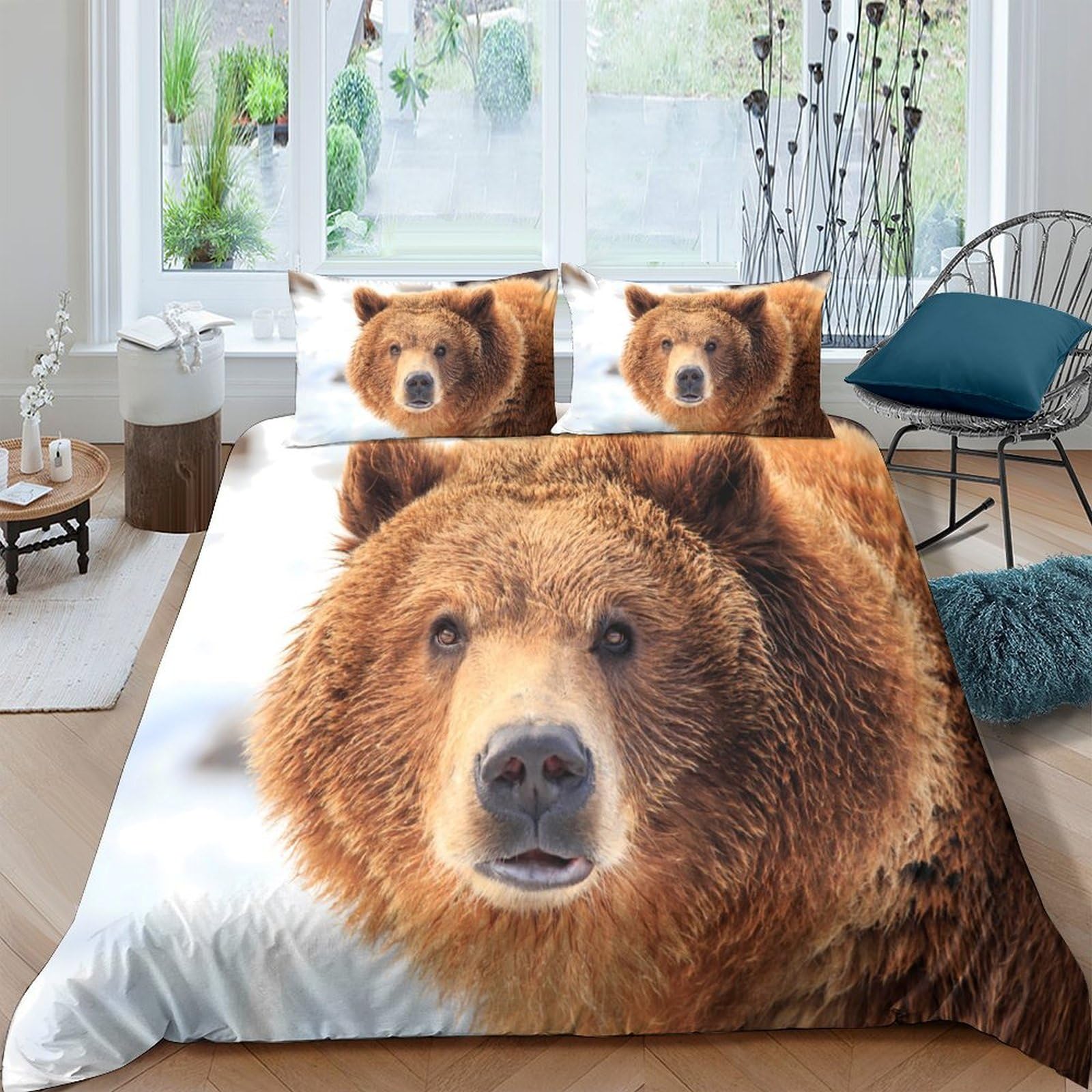 Ctjqhvkz Style-2 3D Printed Brown Bear Fitted Sheet Microfiber Soft Breathable Wildlife Forest Bed Cover For Bedroom Dorm Decor Single（135X200cm）