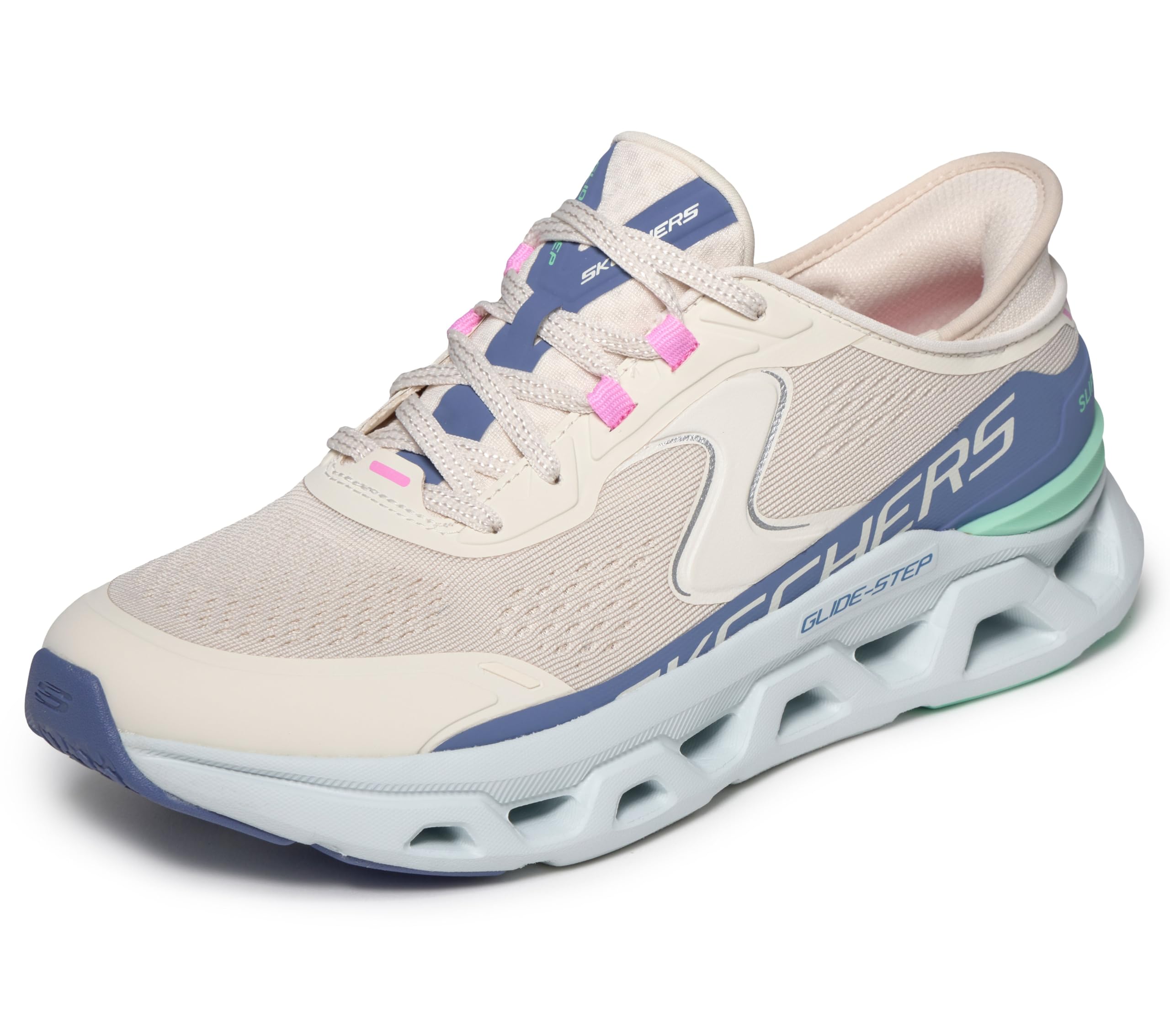 Skechers Women's Glide-Step Atlus Hands Free Slip-ins Sneaker, Ntmt=Natural/Multi, 6.5 UK
