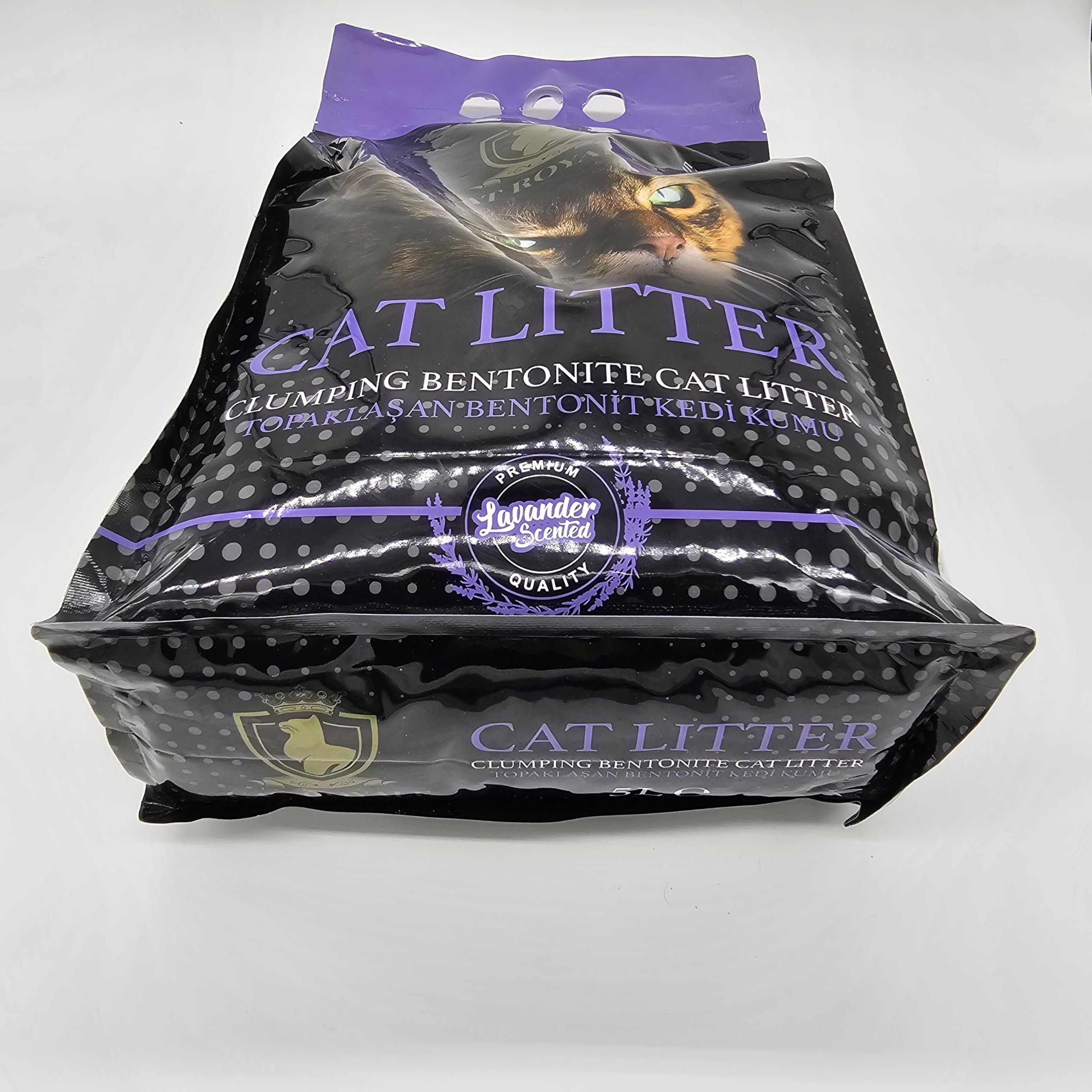 Lettiera agglomerante al profumo di lavanda, 5 l, bentonite naturale, 99,5% senza polvere, grumi rapidi e solidi, alto assorbimento, basso tracciamento, freschezza di lunga durata