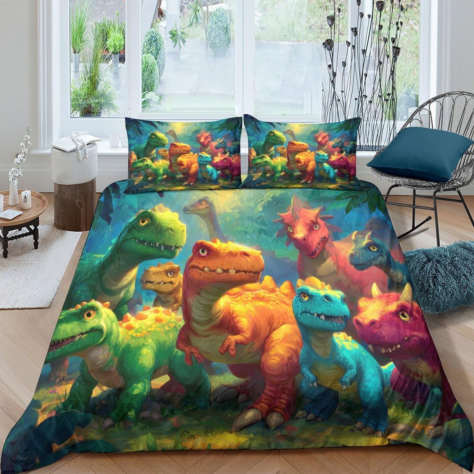 Ctjqhvkz Style-10 3D Printed Colorful Dinosaur Fitted Sheet Microfiber Soft Bed Cover Vibrant Cartoon Mattress Protector For Bedroom Guest Room Single（135X200cm）