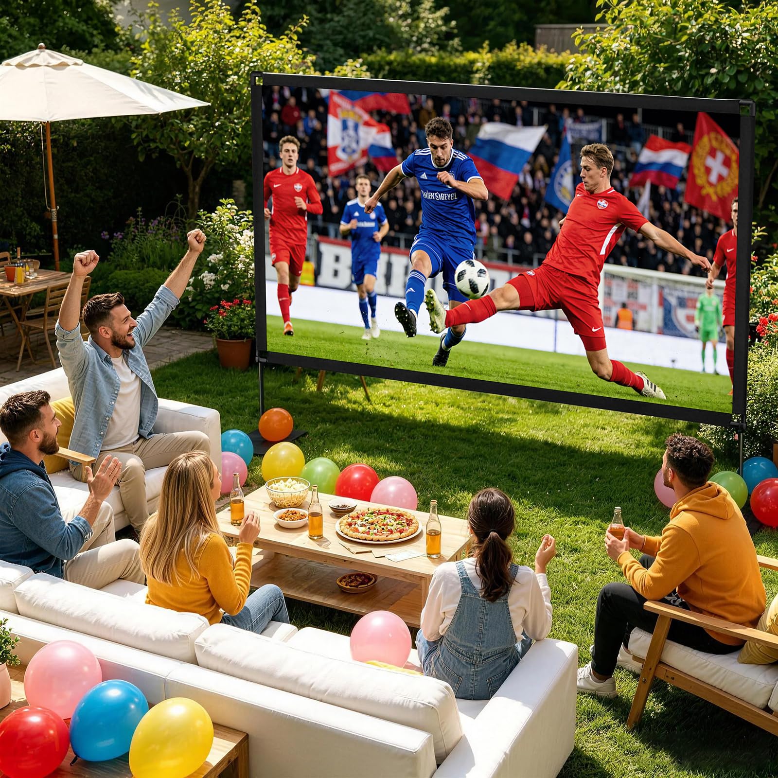 Schermo da 120 pollici con treppiede, 16:9, 4K HD, portatile, senza pieghe, proiettore anteriore e posteriore, per interni ed esterni, con borsa per il trasporto, ideale per home theater, giardino e