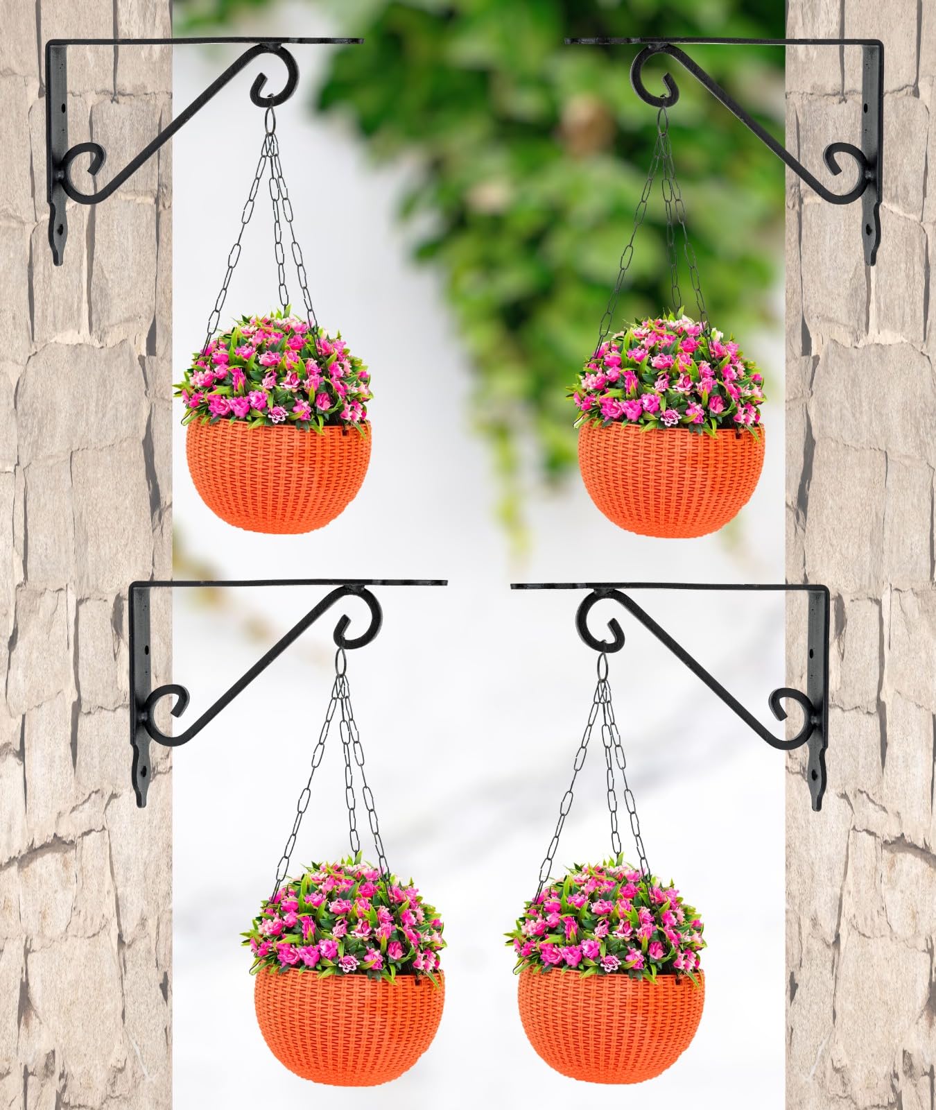 GLOBUS 039 WALL MOUNTED METAL BRACKET SIZE 7.5X9.5 INCH (19x24cm), BLACK for HANGING POTS/FLOWER BASKETS/PANTERS/LANTERNS/WIND CHIMES for INDOOR OR OUTDOOR USE. (SET/4)