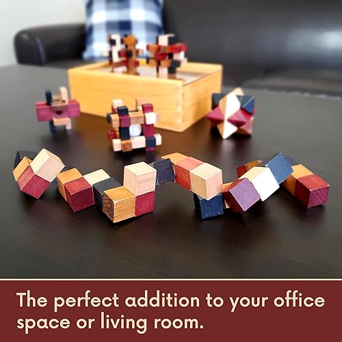 Miniatura 5 de Rompecabezas de madera para el cerebro, paquete de 6 unidades, rompecabezas 3D para adultos y niños, ideas de regalo educativas y divertidas,