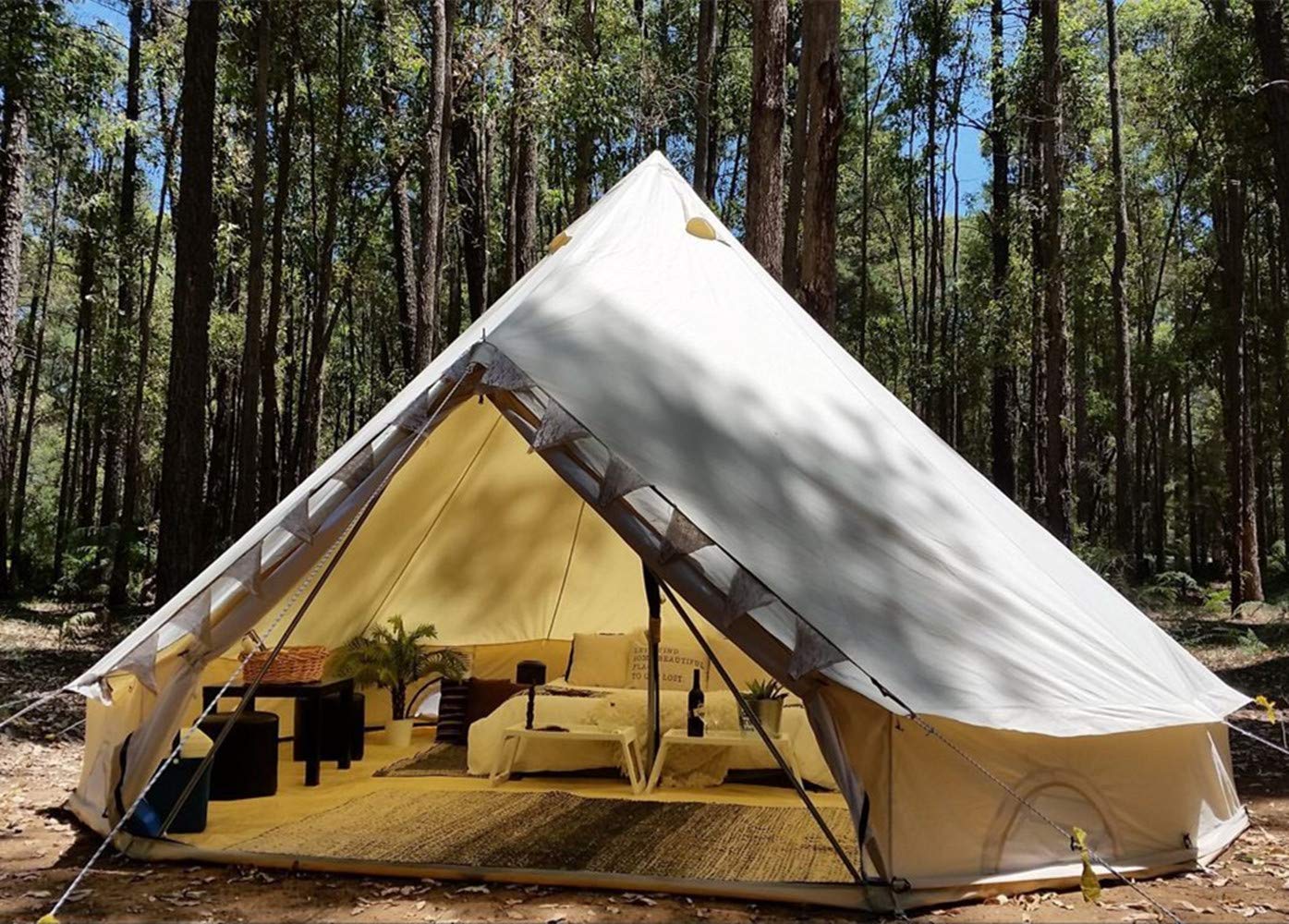 Sport Tent-wasserdichte Campingzelt Familienzelt Baumwolle Tipi Zelt mit Herdheber/Lochrohrentlüftung Indiana Zelt 3-6M Bell Tent Teepee Pyramidenzelt für Gruppen Familien