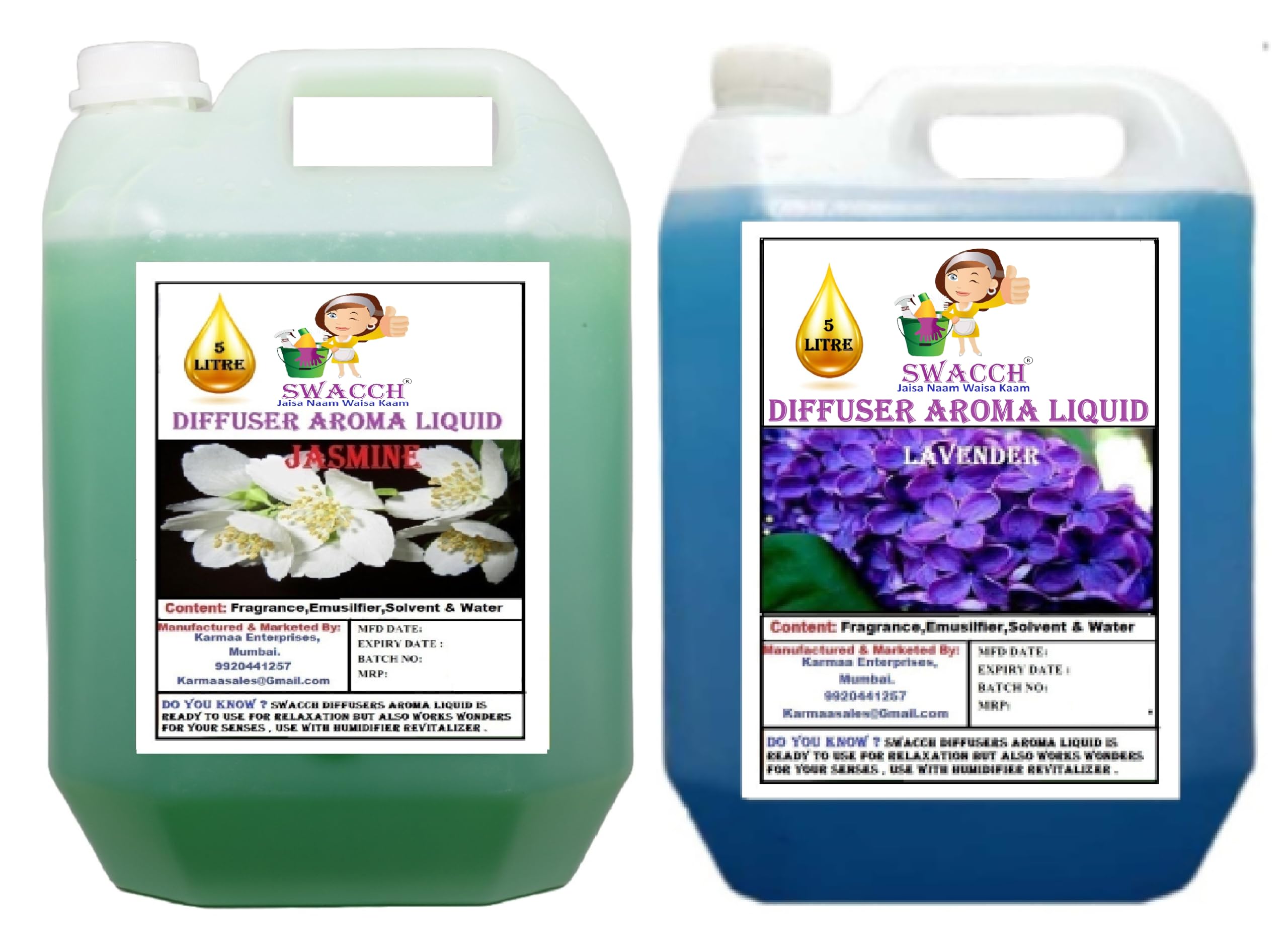 swacch Diffuser Aroma Liquid Jasmine & Lavender Ready to use 5 Litre Combo Pack of 2 I Home Fragrance I Best for Aromatherapy I Helps in Meditation I Used in Diffusers I Water Based-image-29