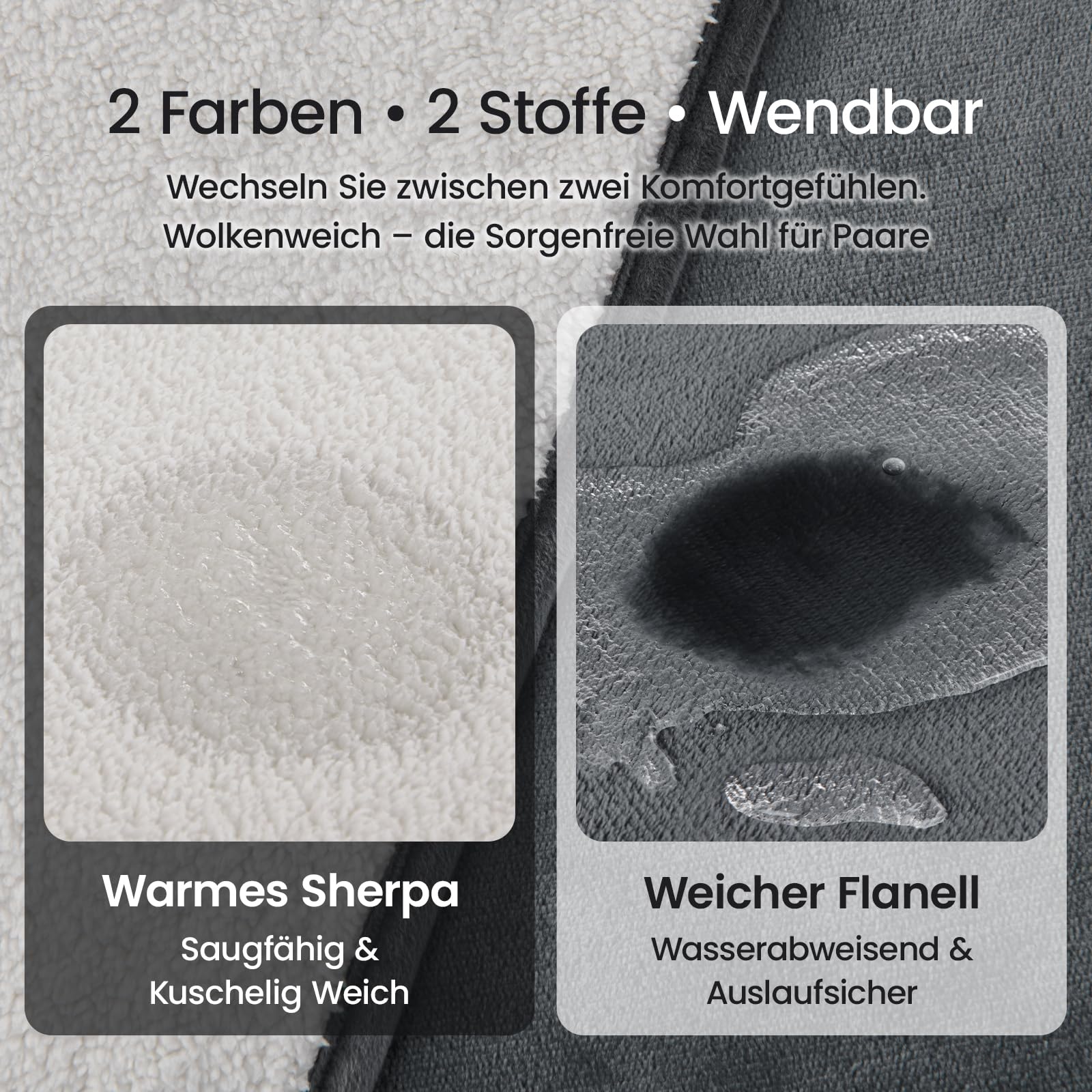 PICK FOR LIFE Manta impermeable para el amor, manta reversible de franela Sherpa para perros, manta de viaje al aire libre para cama, sofá, asiento de coche, gris/beige, 152 x 203 cm