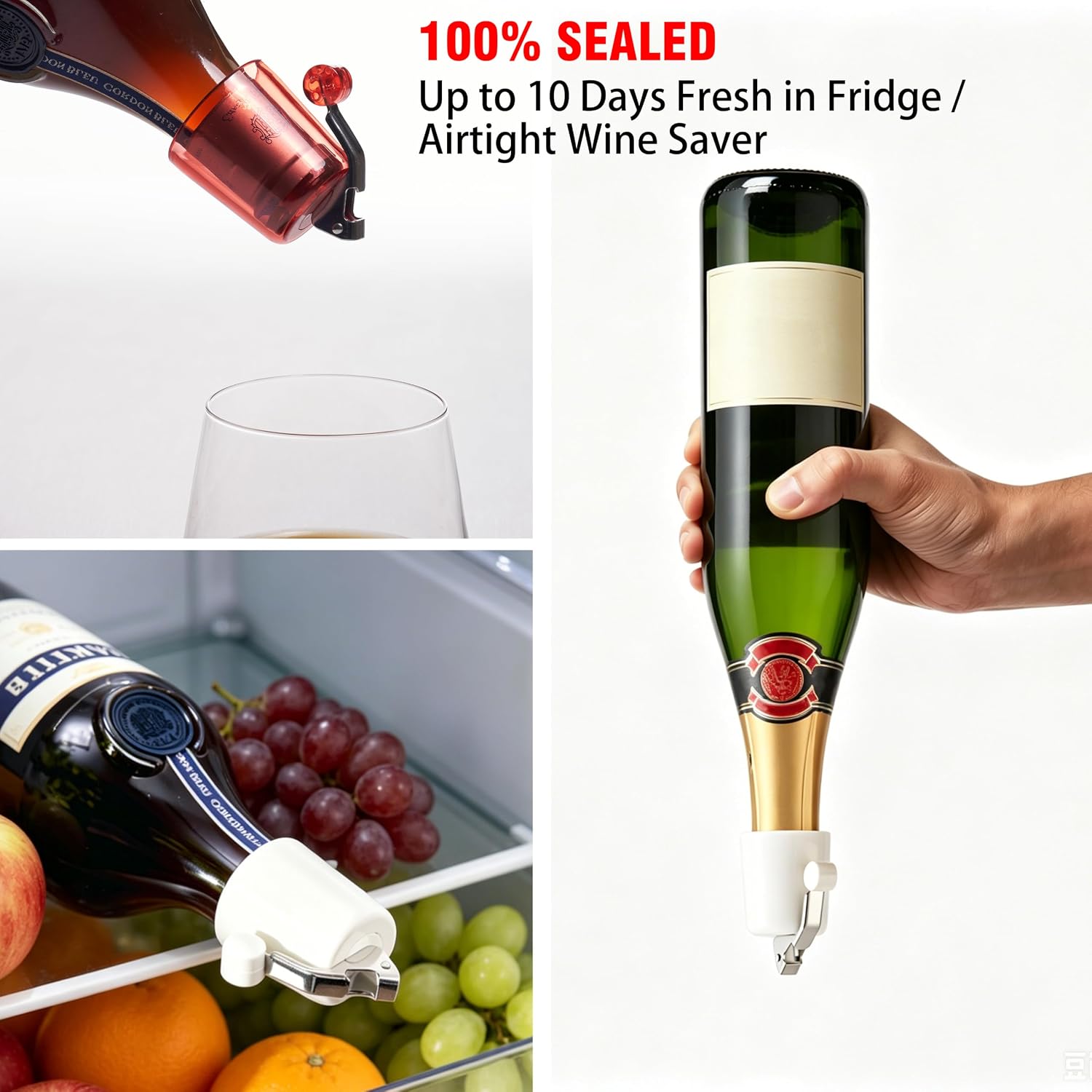 Wine Bottle Stoppers - Reusable Airtight & Leak-Proof Silicone Sealers | for Standard Red/White/Rosé Bottles, Ideal Wine Saver Gift Set for Home, Bar & Party , 2 Pack(White)