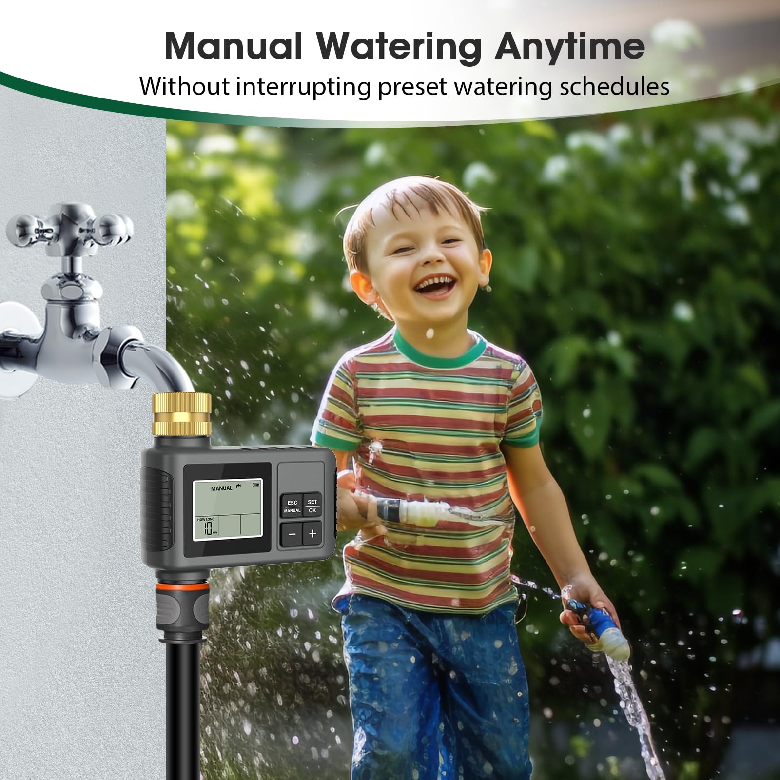 RIOGOO Gartenschlauch-Wasserhahn-Timer, programmierbarer Sprinkler-Timer mit Regenverzögerung (1 Outlet Water Timer)