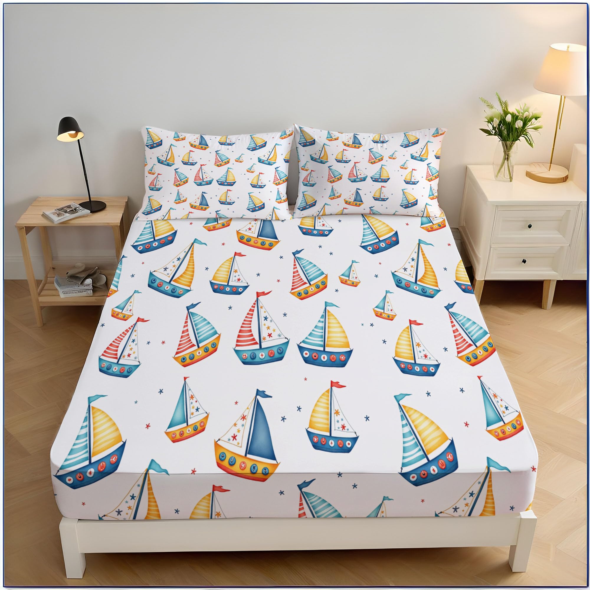 Drap housse 140x200cm voilier élastique anti-glissement pour matelas