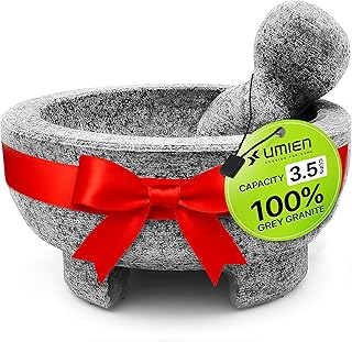 Umien Granite Mortar and Pestle Set - 8-Inch Natural Stone Molcajete wit...
