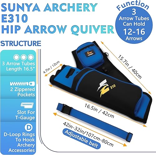 Miniatura 28 de SUNYA Carcaj de cadera de tiro con arco para flechas. Incluye 3 tubos de soporte de flecha, bolsillos de accesorios y cinturón de cintura. Apto