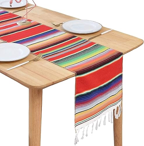 Miniatura 6 de BOXAN Camino de mesa de serape mexicano para decoración de boda, picnic al aire libre, mesa de comedor, manta de algodón con flecos, caminos de mesa
