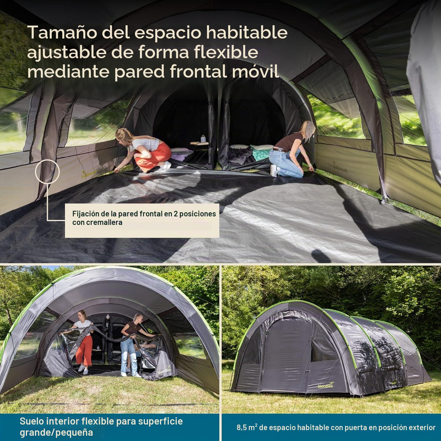 Skandika Kemi - 4 Personas - Tienda de campaña - túnel - mosquiteras - 480x340cm - Varillas Fibra óptica