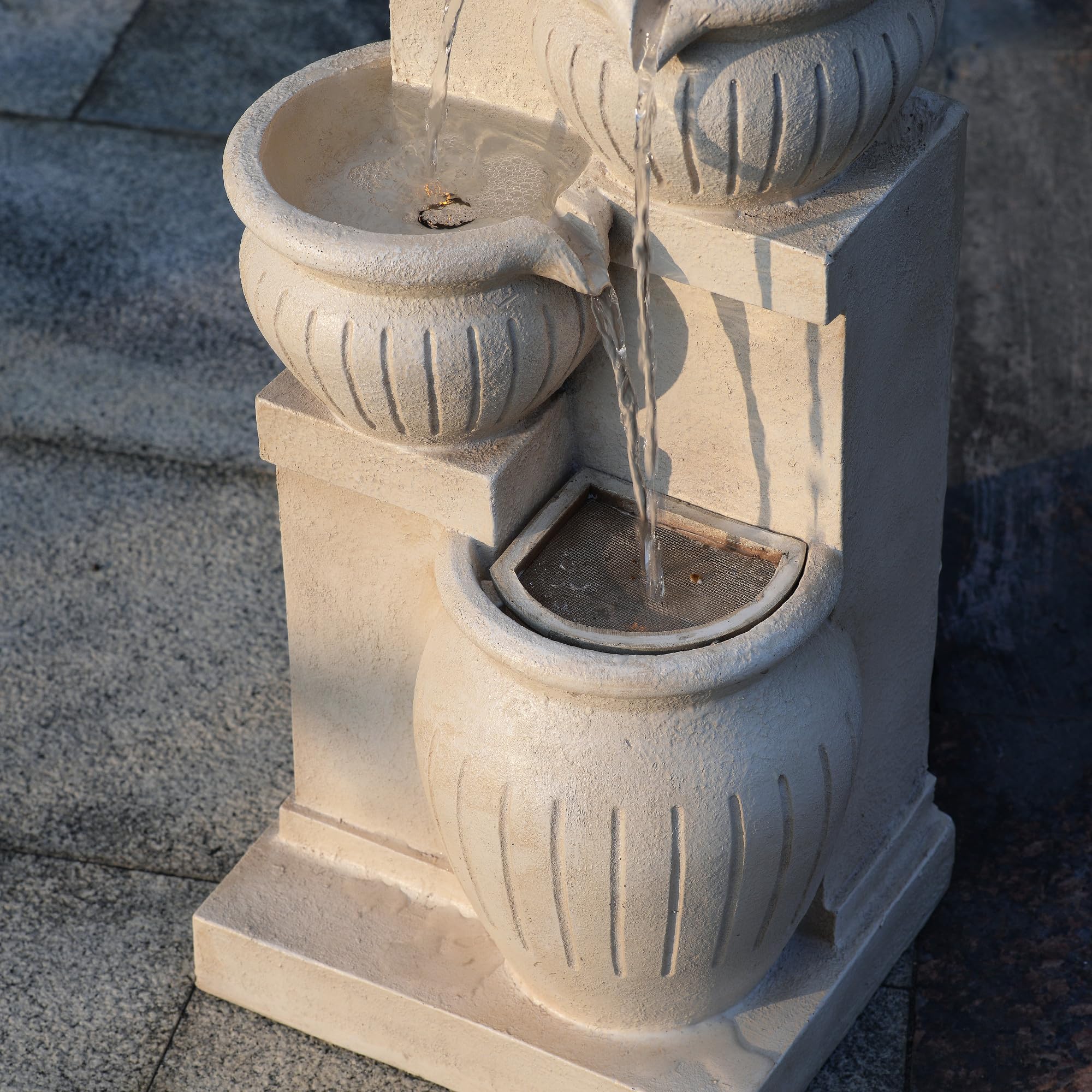 Teamson Home Fontaine Solaire 4 Niveaux Cascade exterieure LED ecologique sans Fil Balcon Patio Aspect Pierre Naturelle