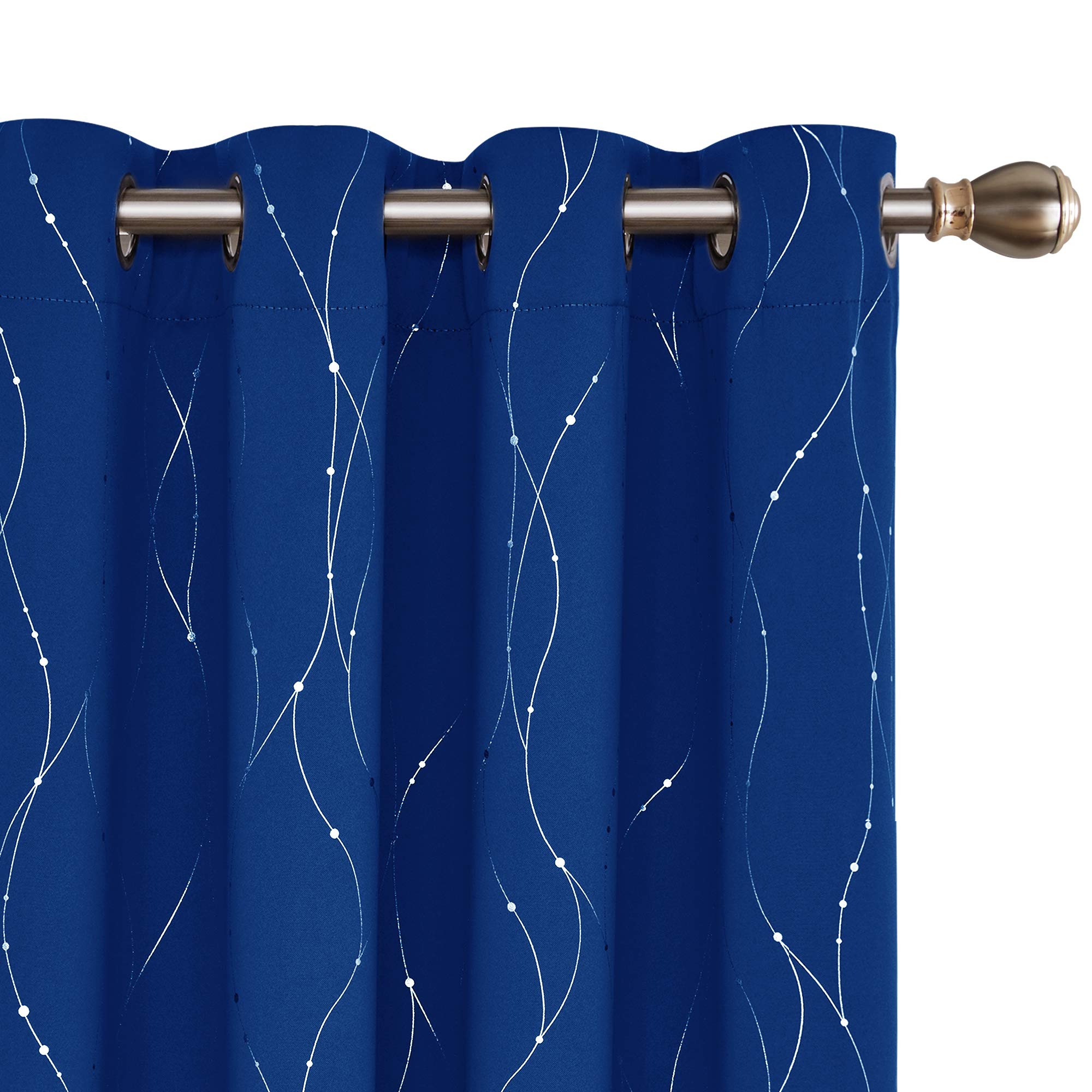 Deconovo Bedroom Curtains Dotted Line Foil Printed Thermal Insulated Window Treatment Eyelet Blackout Curtains for Livingroom Blue W52 x L95 2 Panels โ image 1