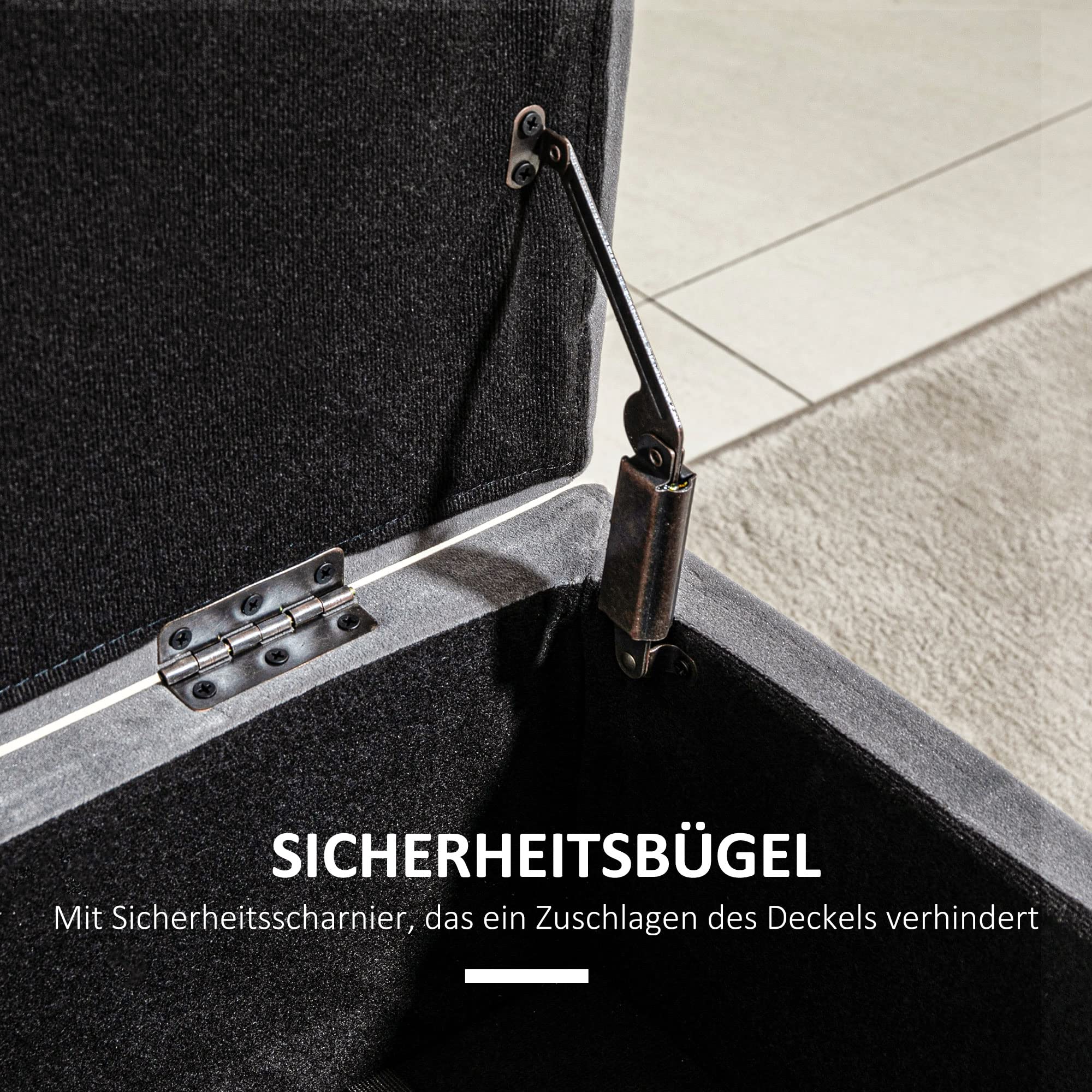 HOMCOM Sitzbank Polsterbank mit Stauraum Metall 110 x 43 x 45 cm Kohlegrau
