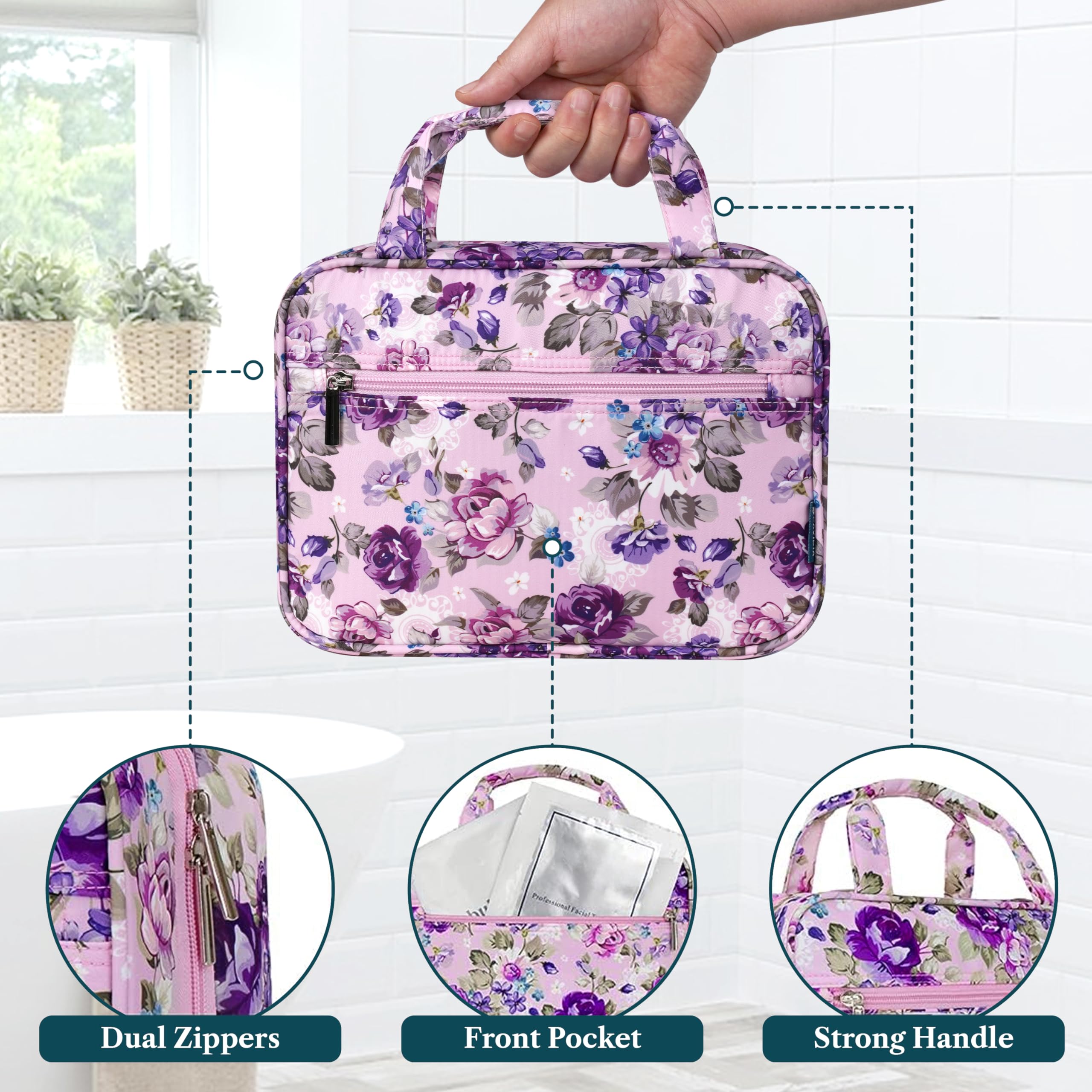 PAVILIA Borsa da toilette da appendere borsa da viaggio donna e uomo, organizer pieghevole per cosmetici, borsa per il trucco resistente all'acqua, accessori da toeletta, grande kit essenziale da