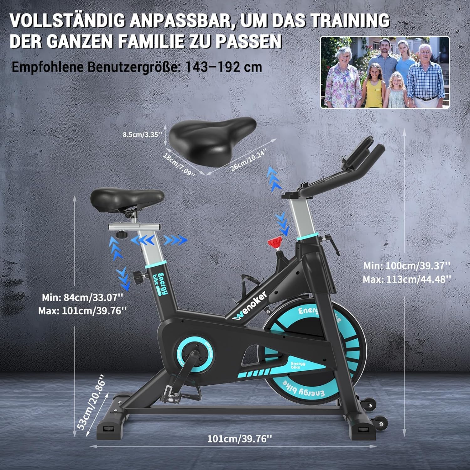WENOKER Heimtrainer Fahrrad, Magnet-Ergometer bis 160 kg | Unter 15 dB, 80 % vormontiert, Aufbau ca. 25 Min, Für 143–192 cm, Magnetwiderstand, 16 cm Sitzverstellung, 2 Jahre Service