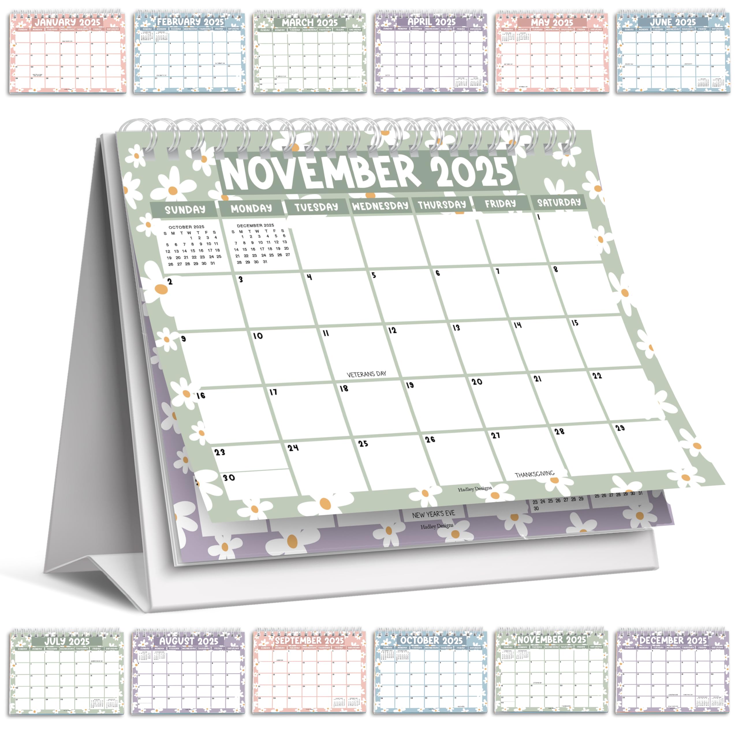 Hadley Designs Small Desk Calendar 2025-2026 Standing Flip – 18-Month Flip Calendar for Desk, Ideal for Office, Home, & Classroom – Cute Monthly