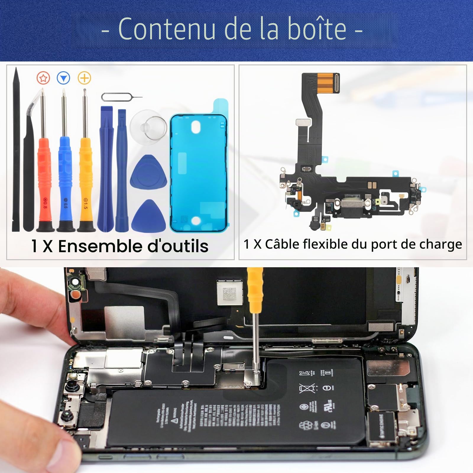 RongZy Dock Connecteur de Charge Compatible avec 6.1" iPhone 12 Câble Nappe de Rechange avec Connecteur pour iPhone 12 Pro Inclus Kit de Outils(Noir)