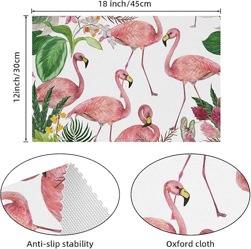 Miniatura 3 de Placemat, 6 PCS of Non-Slip Place Mats, Washable Placemats, Set of 6, Vintage Tropical Jungle Flamingo Hawaiian Summer