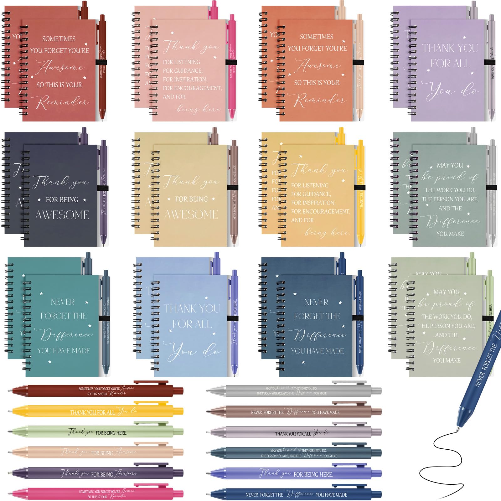 Sinmoe 24 set Employee Appreciation Gifts Bulk Inspirational Spiral Notebook Journal with Motivational Ballpoint Pen Thank You Gifts for Coworker Teacher Staff Colleague