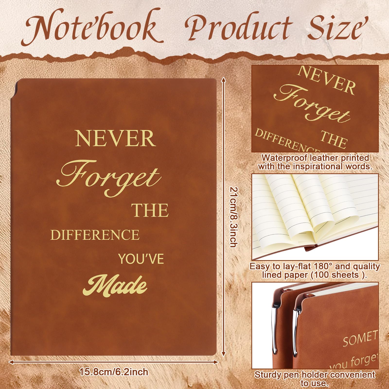 CCCYMM 8 Pcs Thank You Gifts Notebook Inspirational A5 Leather Journal Notebook and Motivational Metal Ballpoint Pen Employee Appreciation Gifts Coworker Leaving Inspirational Notebooks for Teacher - Image 2