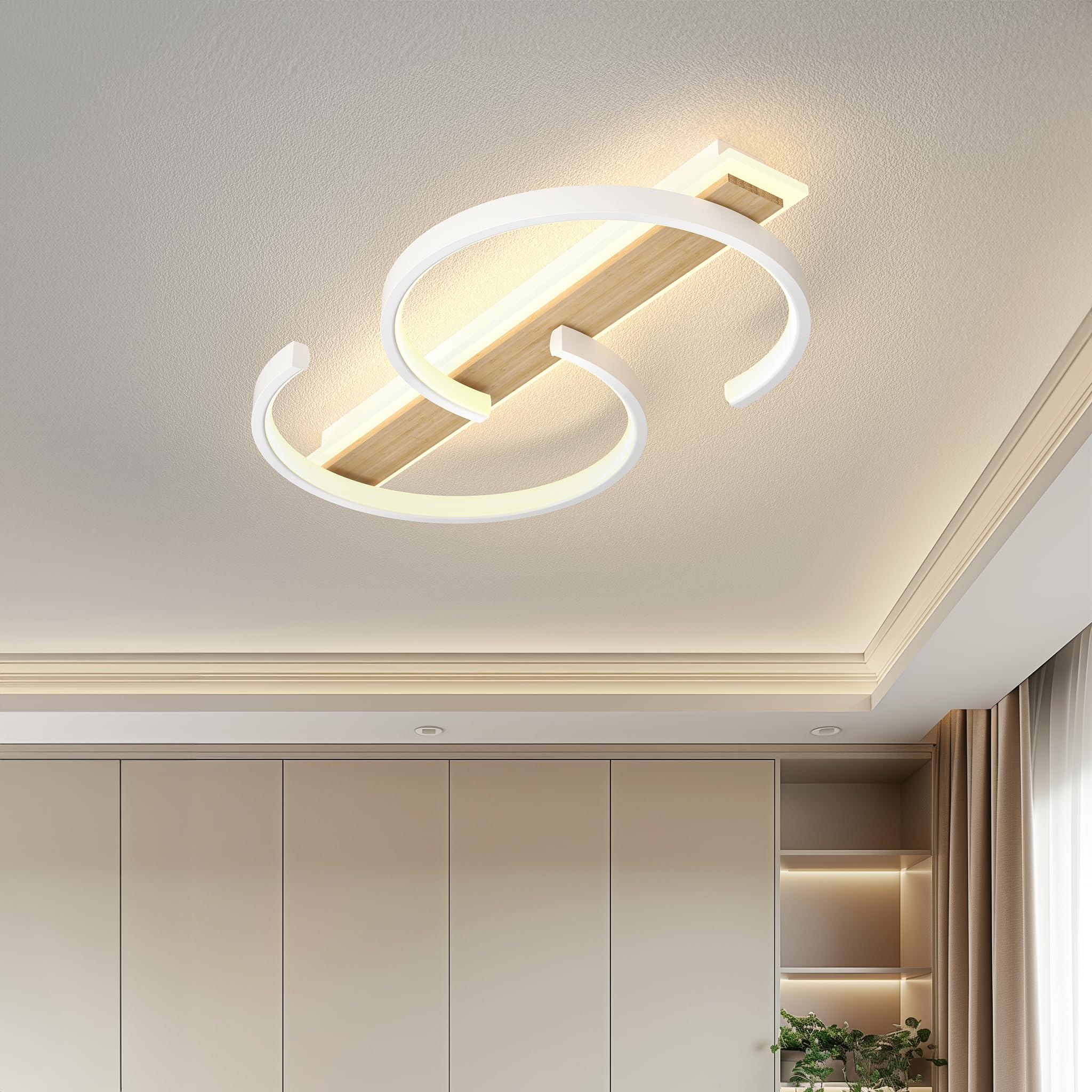 LUOLONG LED Deckenleuchte Dimmbar Deckenlampe Schwarz Wohnzimmerlampe 35W mit Fernbedienung 2-Ringen kreis Deckenleuchte Schlafzimmerlampe Arbeitzimmer Büro Modern Led deckenbeleuchtung