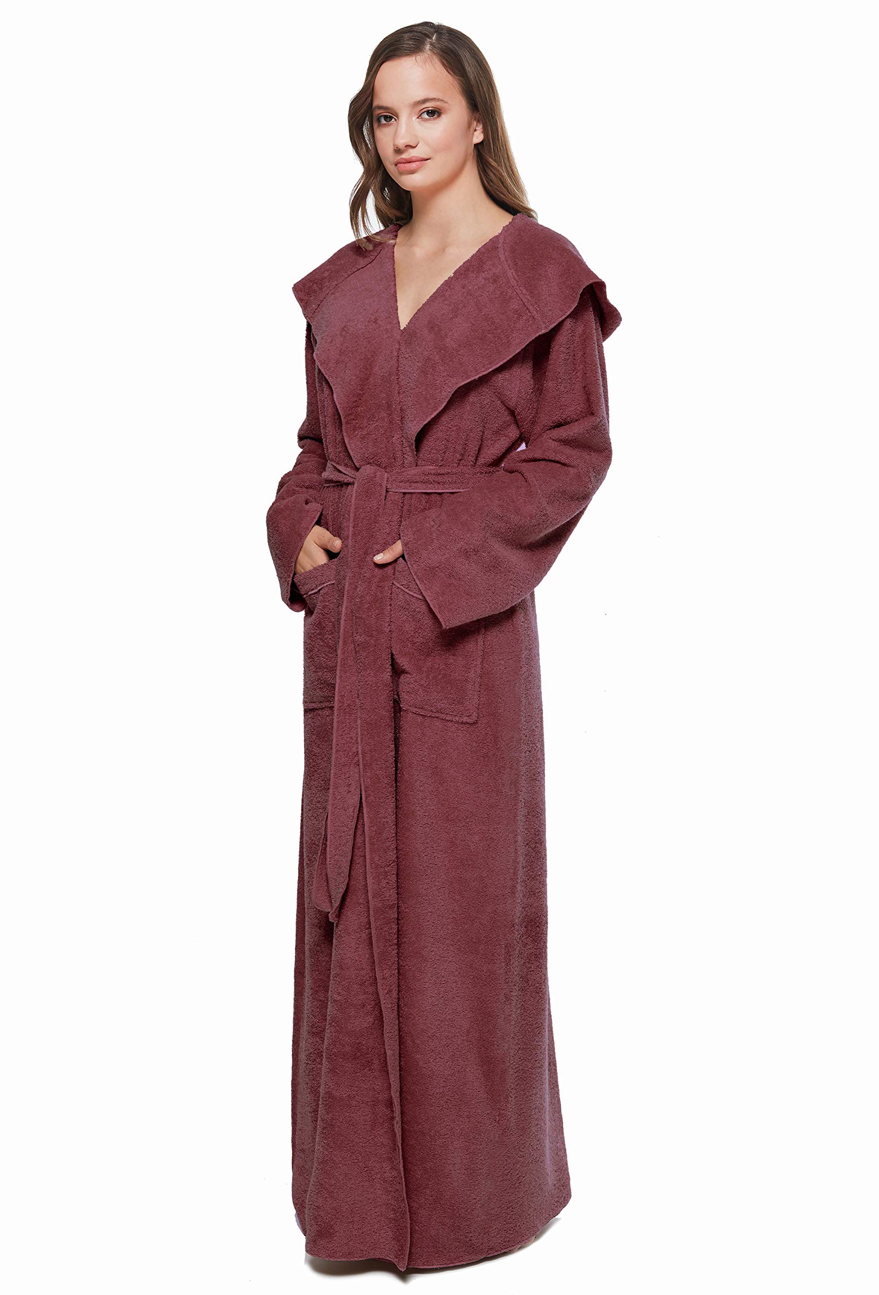 Arus Women's Princess Robe Ankle Long Hooded Lightweight Turkish Cotton Bathrobe