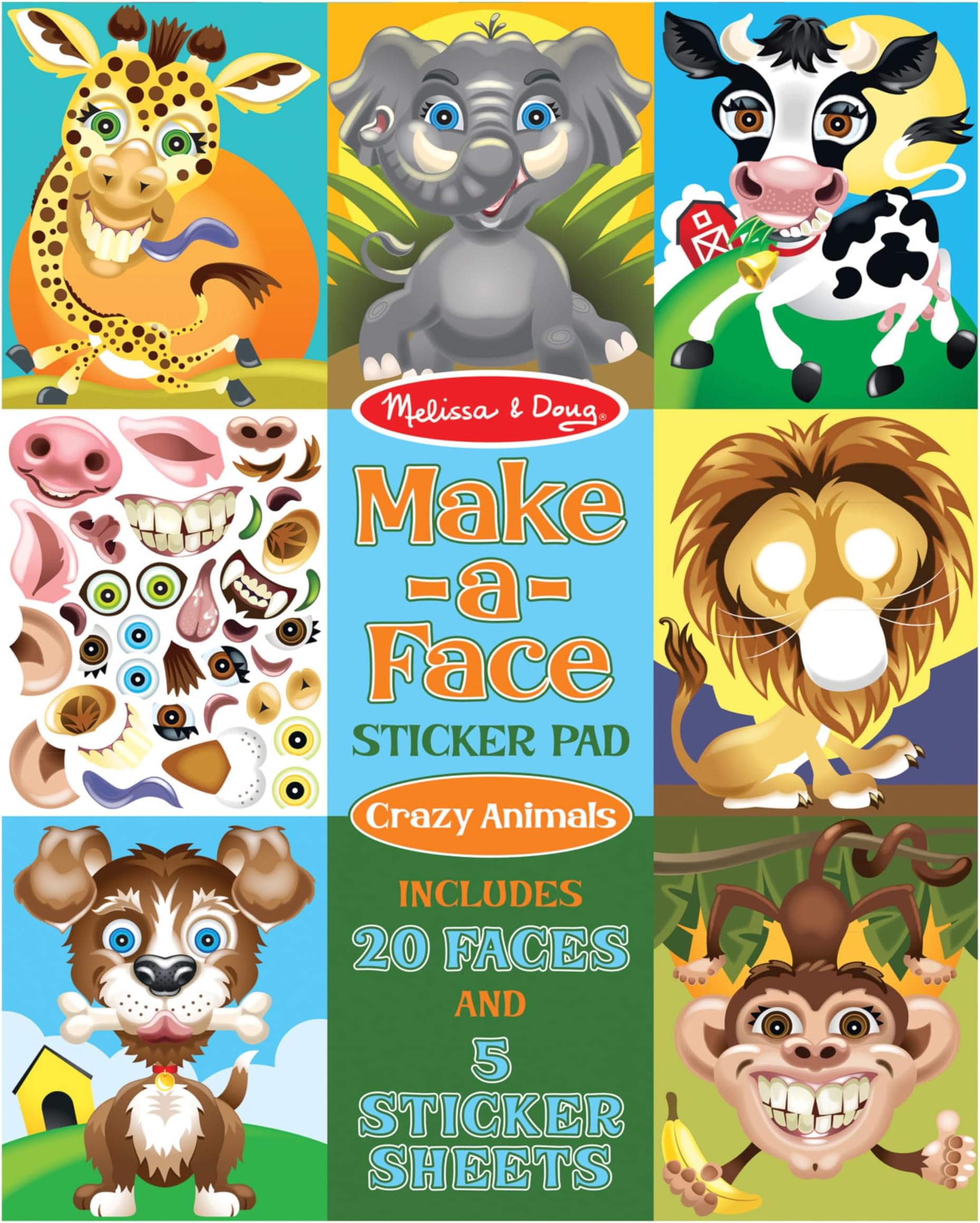 Melissa & Doug Make-a-Face Sticker Pad - Crazy Animals, 20 Faces, 5 Sticker Sheets